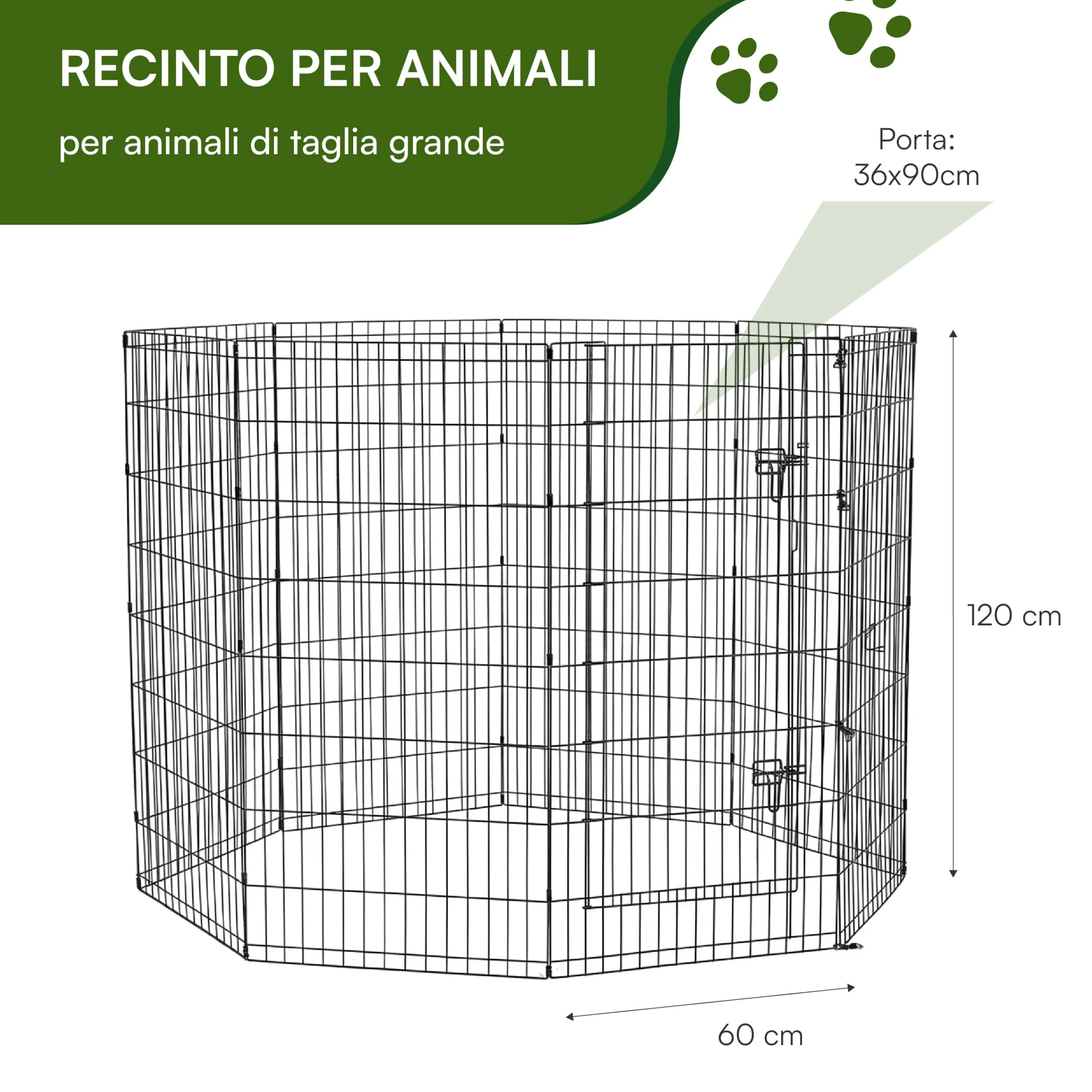 Baroni Home Recinto per Cani a 8 Pannelli in Metallo, Box Modulare per Animali con Porta Integrata, Recinzione per Interno ed Esterno, Montaggio Senza Attrezzi, 120x60 cm - immagine 3