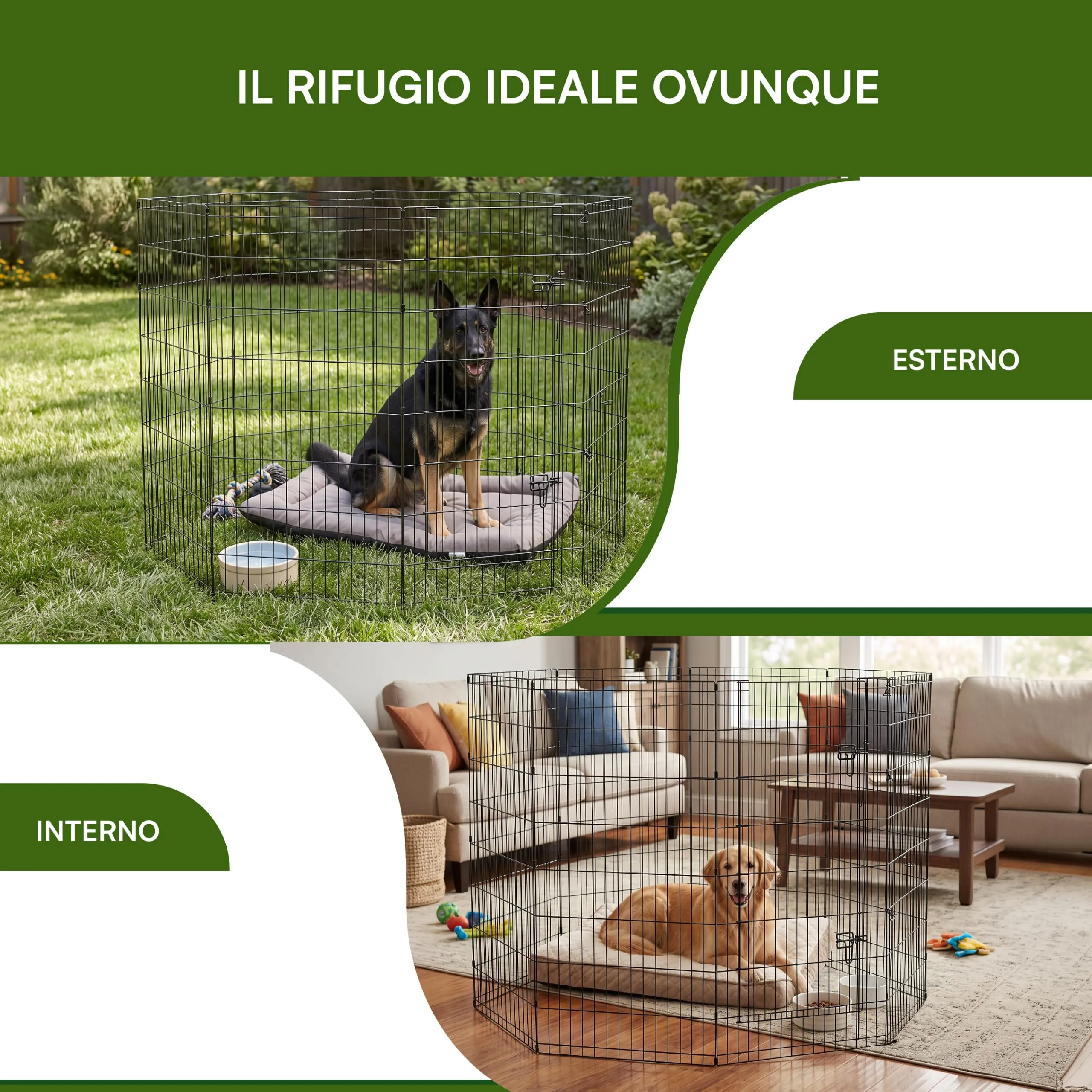 Baroni Home Recinto per Cani a 8 Pannelli in Metallo, Box Modulare per Animali con Porta Integrata, Recinzione per Interno ed Esterno, Montaggio Senza Attrezzi, 120x60 cm - immagine 4