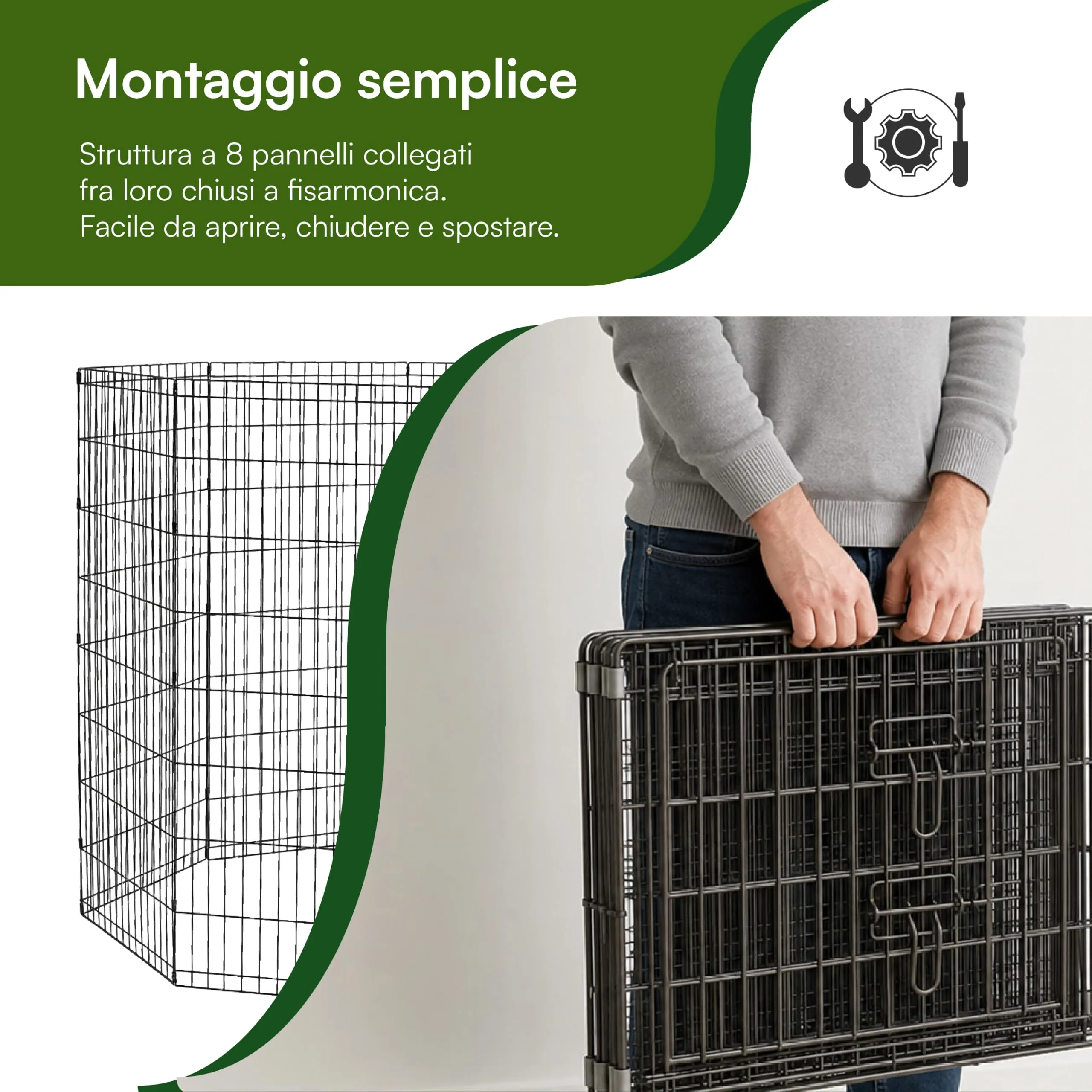 Baroni Home Recinto per Cani a 8 Pannelli in Metallo, Box Modulare per Animali con Porta Integrata, Recinzione per Interno ed Esterno, Montaggio Senza Attrezzi, 120x60 cm - immagine 5