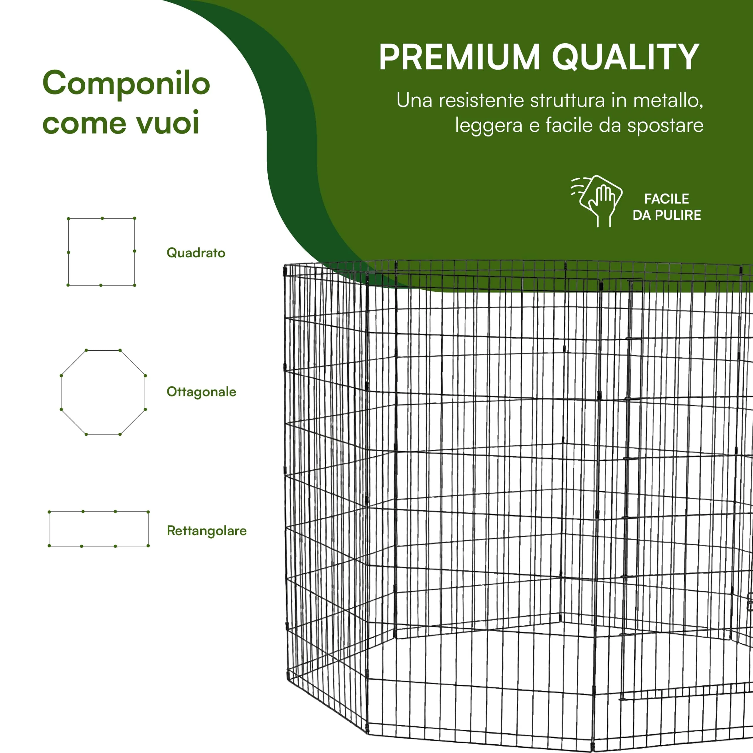 Baroni Home Recinto per Cani a 8 Pannelli in Metallo, Box Modulare per Animali con Porta Integrata, Recinzione per Interno ed Esterno, Montaggio Senza Attrezzi, 120x60 cm - immagine 6