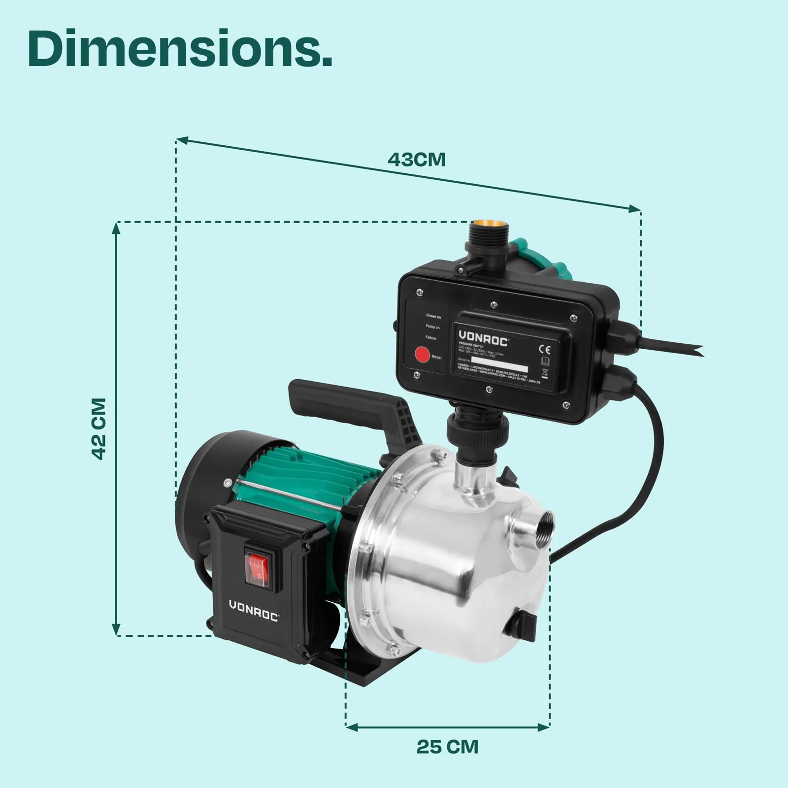 VONROC Pompa idrofora autoadescente 1300W | 5000 l/h | - immagine 2