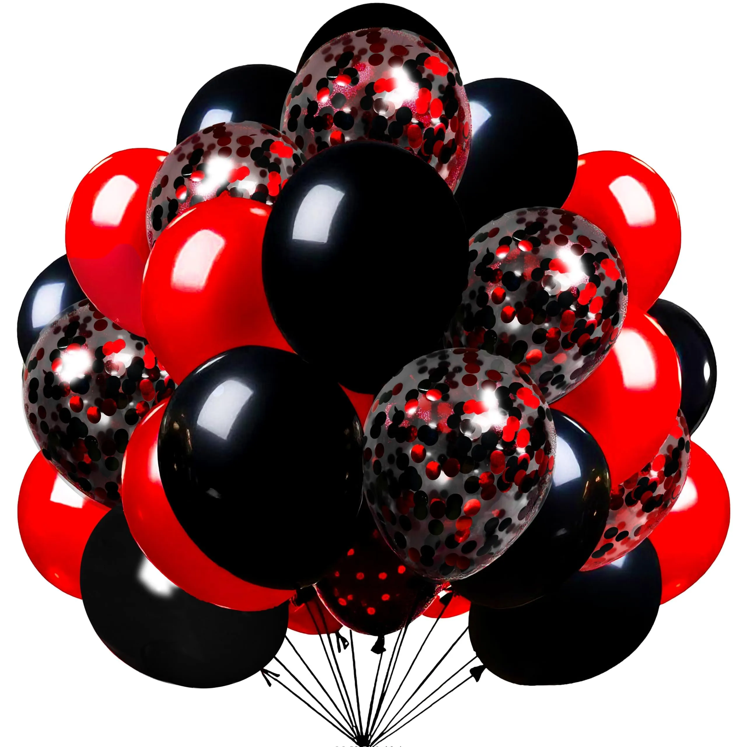 Yehnda Palloncini Rossi e Neri, 50 Pezzi, 12 Pollici, 2 Nastri - immagine 1