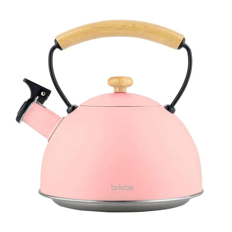 Teiera Briebe 00447 Acciaio Inox 2,3L Rosa Pastello Manico in Legno Silenzio - immagine 1