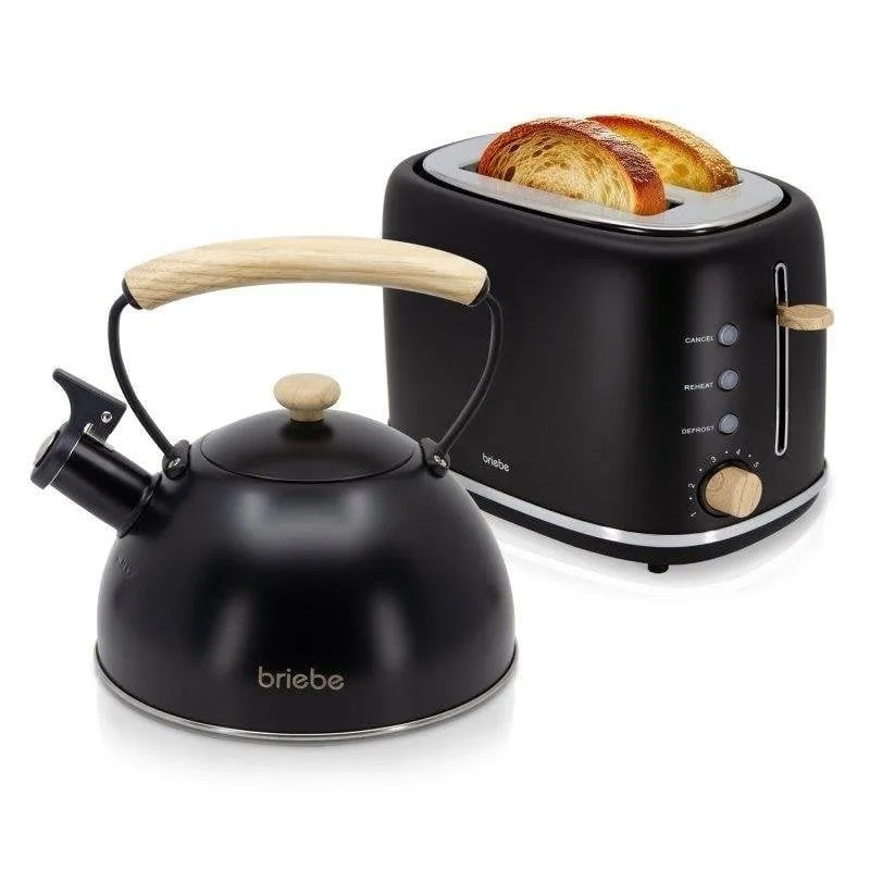 Tostapane Briebe SKT1177BLK 2 Fessure Larghe 870W 6 Livelli Nero con Bollitore 2,3 L - immagine 1