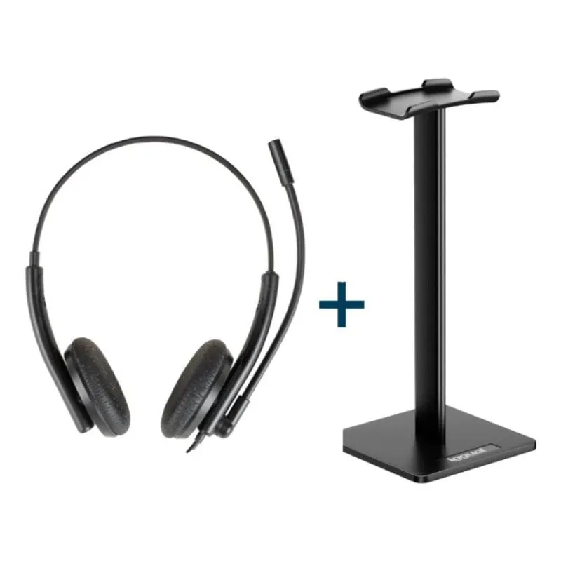 Auricolari iggual ENC3030 con filo USB per ufficio con supporto, riduzione del rumore, neri - immagine 1