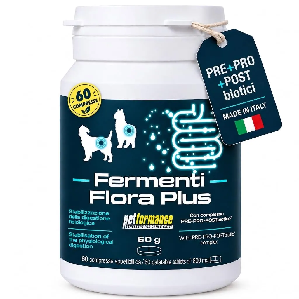 Probiotici per Cani e Gatti FERMENTIFLORA PLUS, Fermenti Lattici Cane, Probiotici Cane Prurito e Funzione Digestiva, Fermenti Latitici Gatto Intestinali e Allergie- 60cps - immagine 1