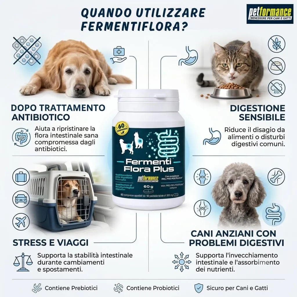 Probiotici per Cani e Gatti FERMENTIFLORA PLUS, Fermenti Lattici Cane, Probiotici Cane Prurito e Funzione Digestiva, Fermenti Latitici Gatto Intestinali e Allergie- 60cps - immagine 5