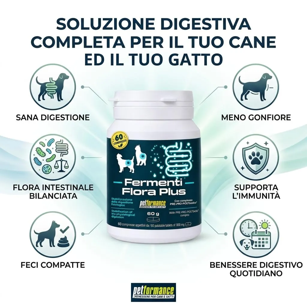 Probiotici per Cani e Gatti FERMENTIFLORA PLUS, Fermenti Lattici Cane, Probiotici Cane Prurito e Funzione Digestiva, Fermenti Latitici Gatto Intestinali e Allergie- 60cps - immagine 6