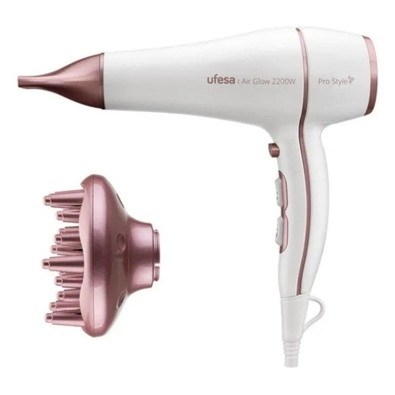 Phon Professionale con Diffusore Ufesa 60306078 Air Sonic 2200W 3 Temperature 2 Velocità Rosa Bianco - immagine 1