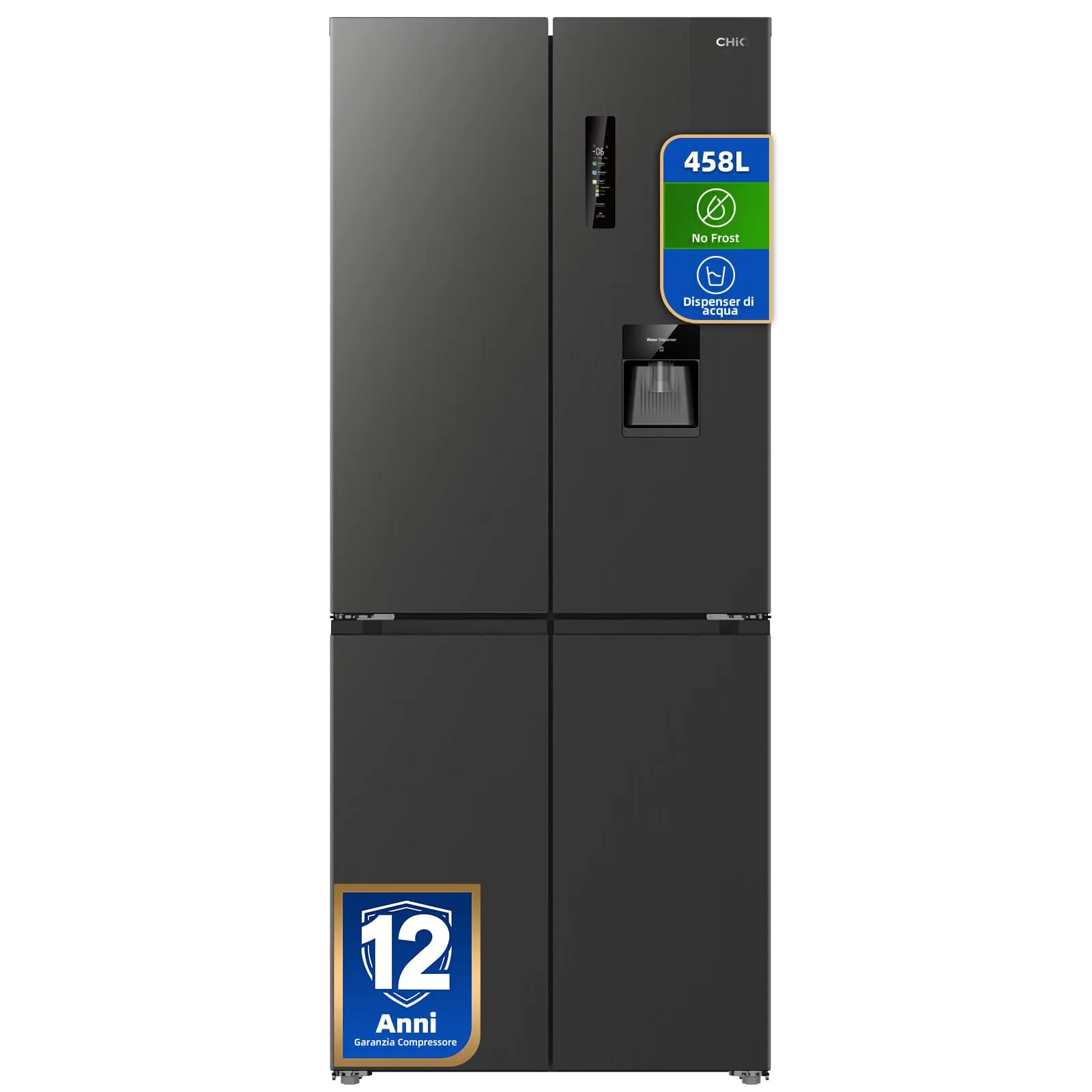 CHiQ Frigorifero Americano Door 458L con Dispenser Acqua 2,5L&No Frost Nero - immagine 1