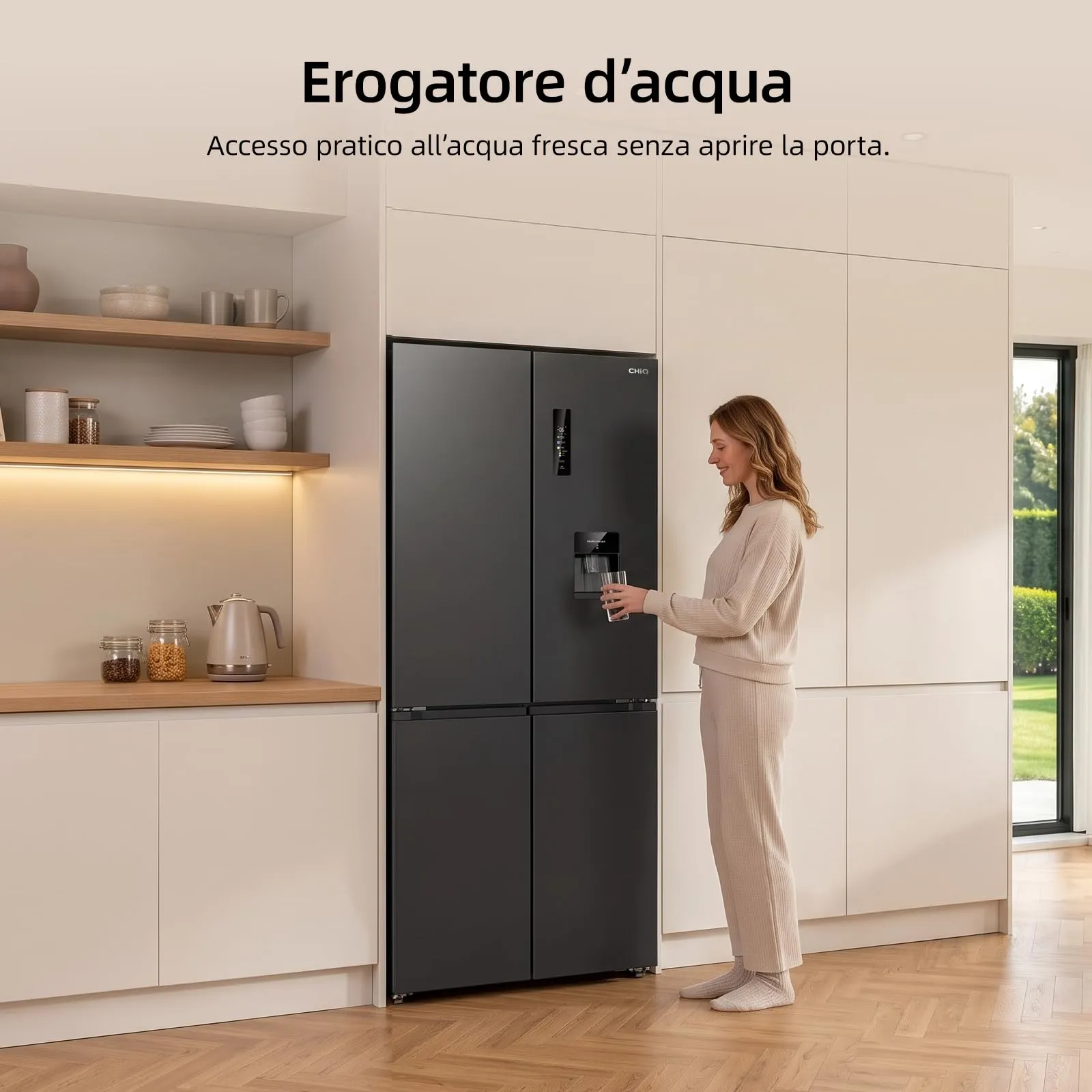 CHiQ Frigorifero Americano Door 458L con Dispenser Acqua 2,5L&No Frost Nero - immagine 4