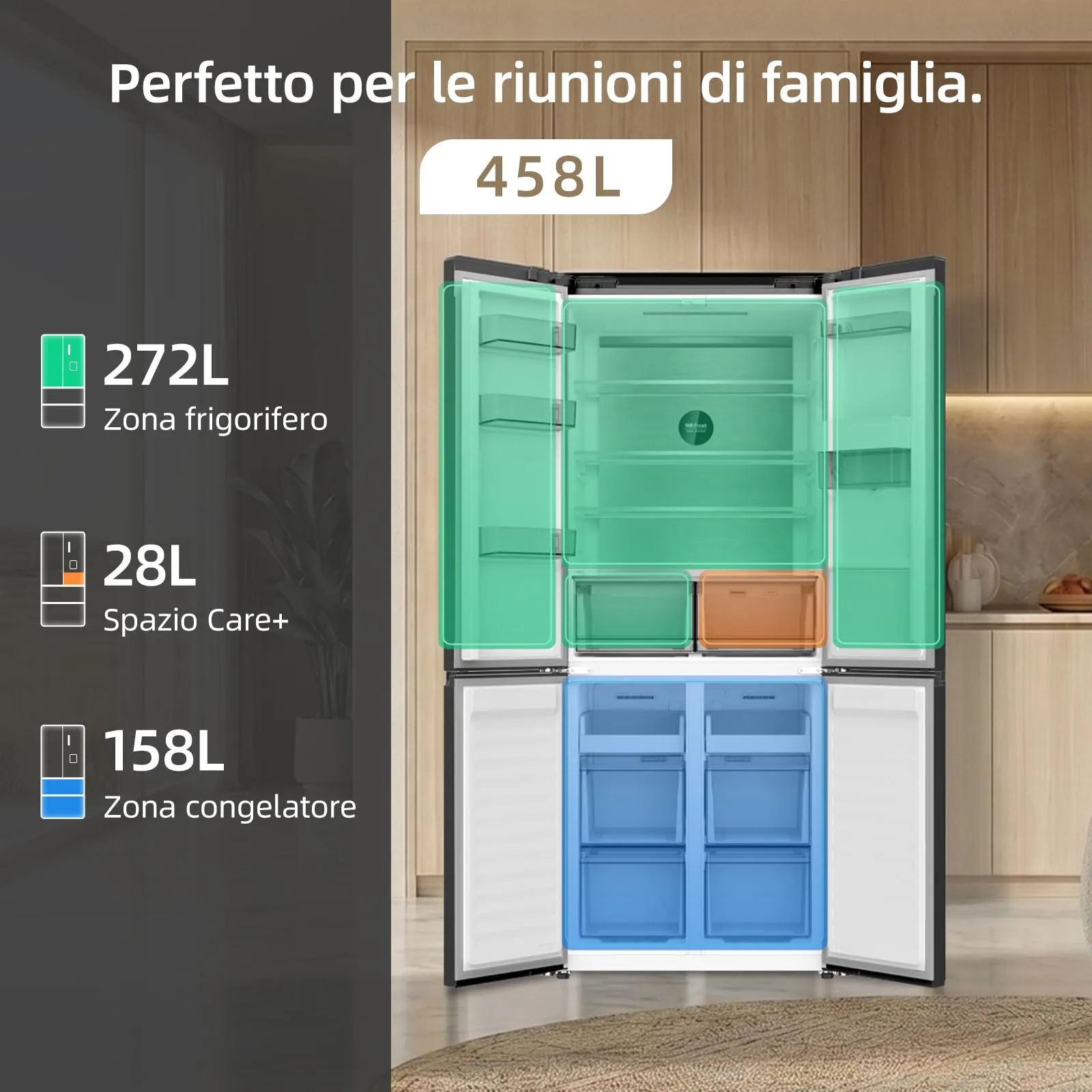 CHiQ Frigorifero Americano Door 458L con Dispenser Acqua 2,5L&No Frost Nero - immagine 5