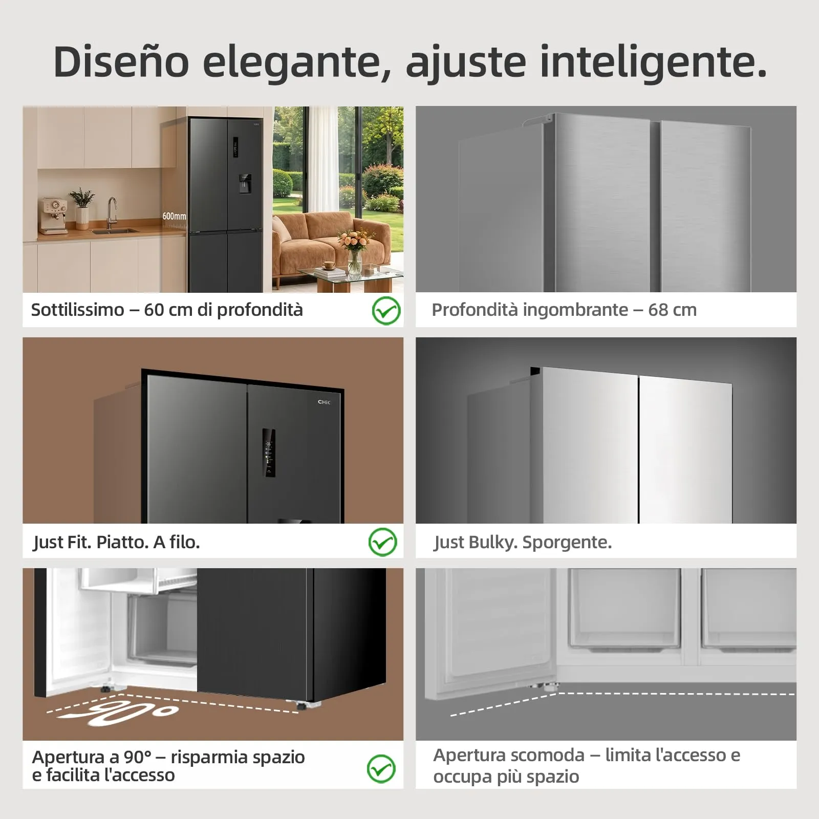 CHiQ Frigorifero Americano Door 458L con Dispenser Acqua 2,5L&No Frost Nero - immagine 6