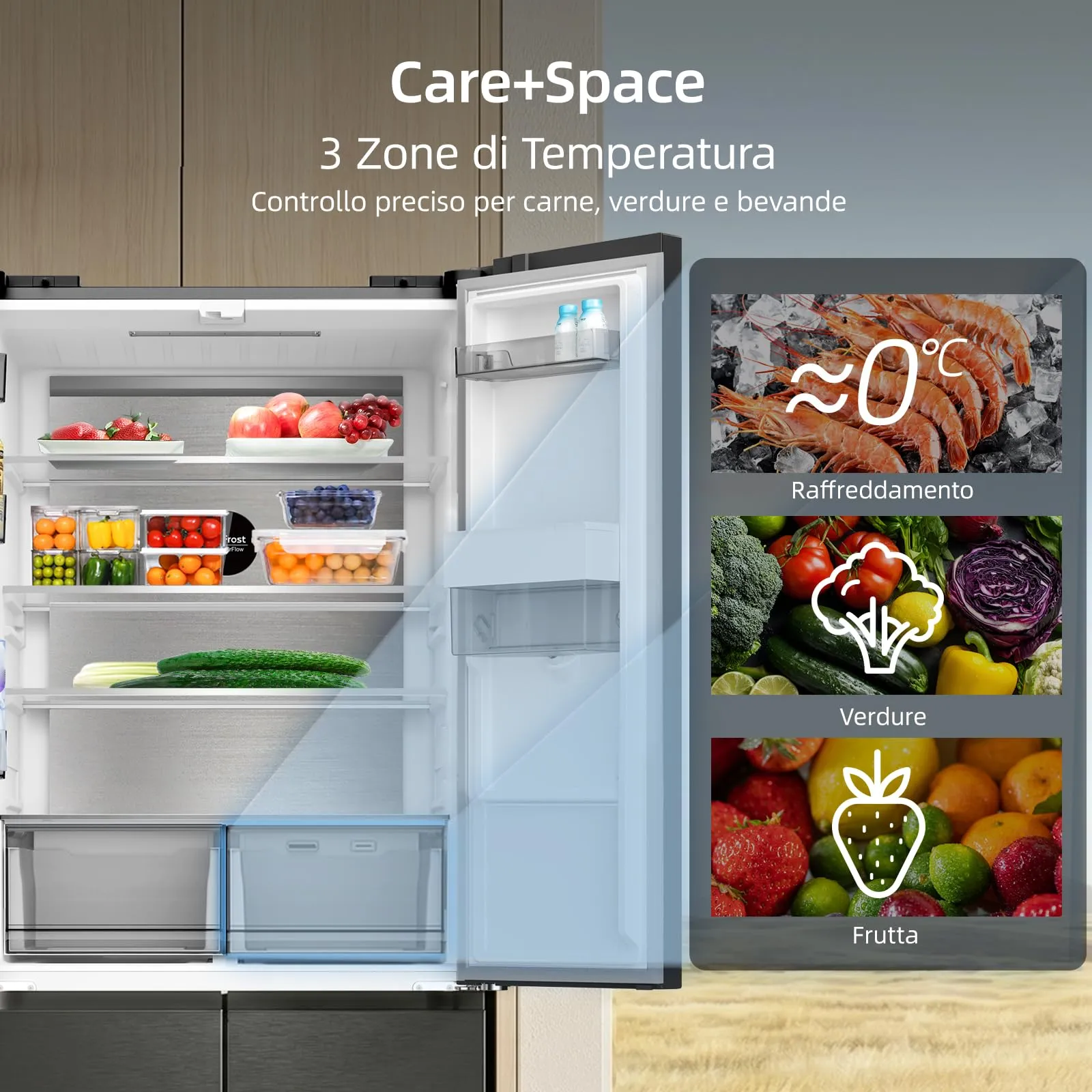 CHiQ Frigorifero Americano Door 458L con Dispenser Acqua 2,5L&No Frost Nero - immagine 8