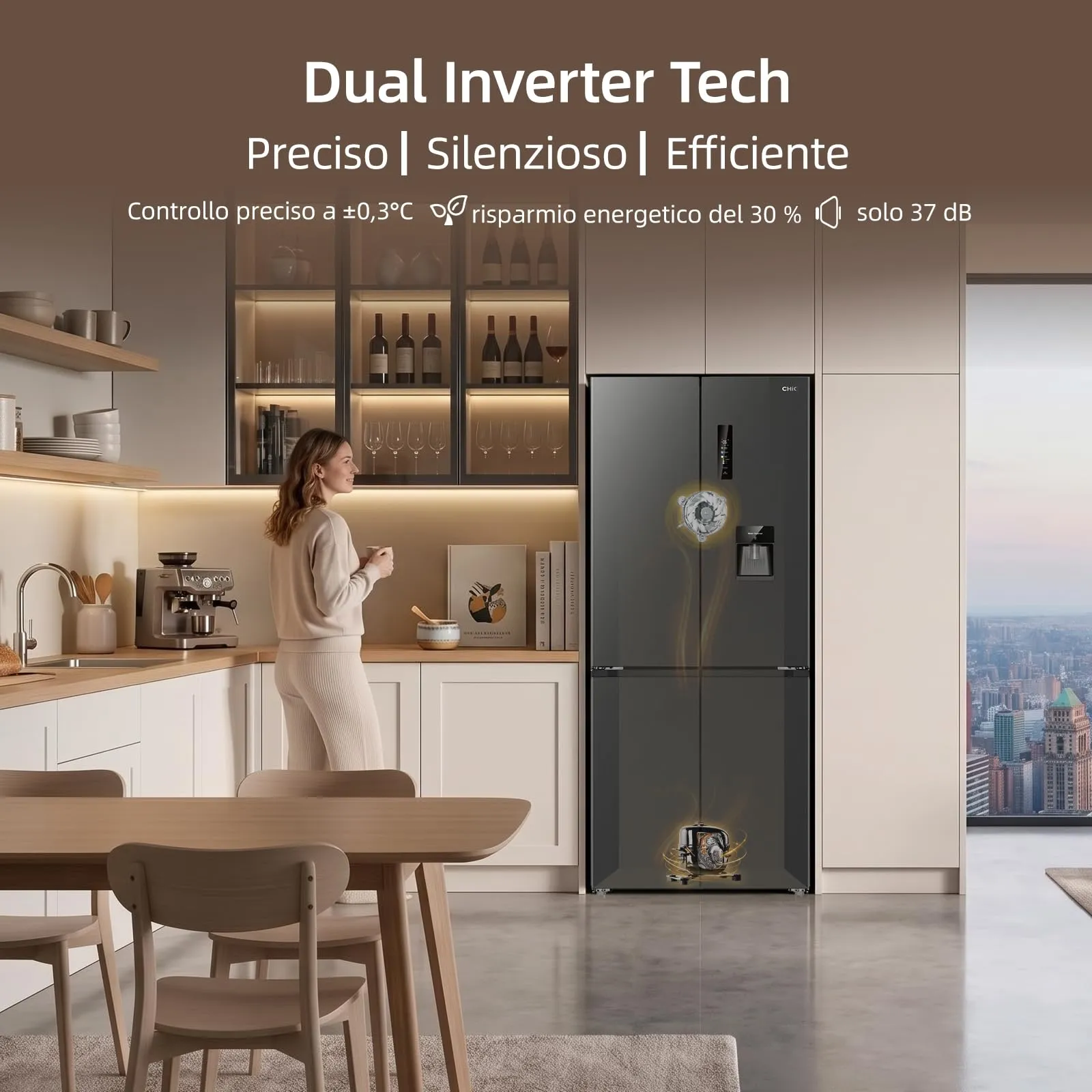 CHiQ Frigorifero Americano Door 458L con Dispenser Acqua 2,5L&No Frost Nero - immagine 10