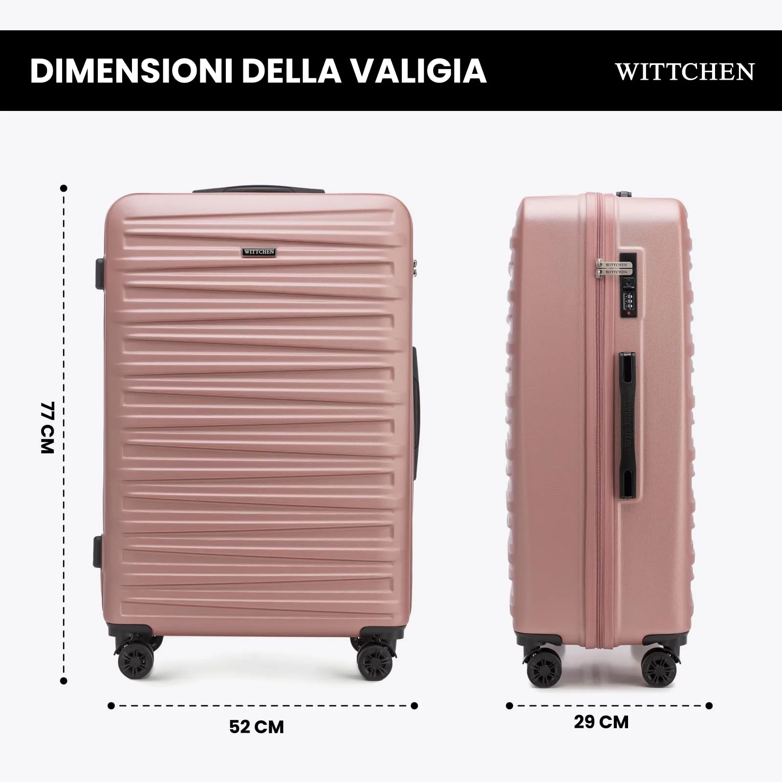 WITTCHEN Skyspeed Line Valigia grande Valigia rigida ABS Valigia grande Rolling Trolley Check-In Valigia da viaggio Serratura a combinazione Manico telescopico 4 Ruote Rosa Chiaro - immagine 2