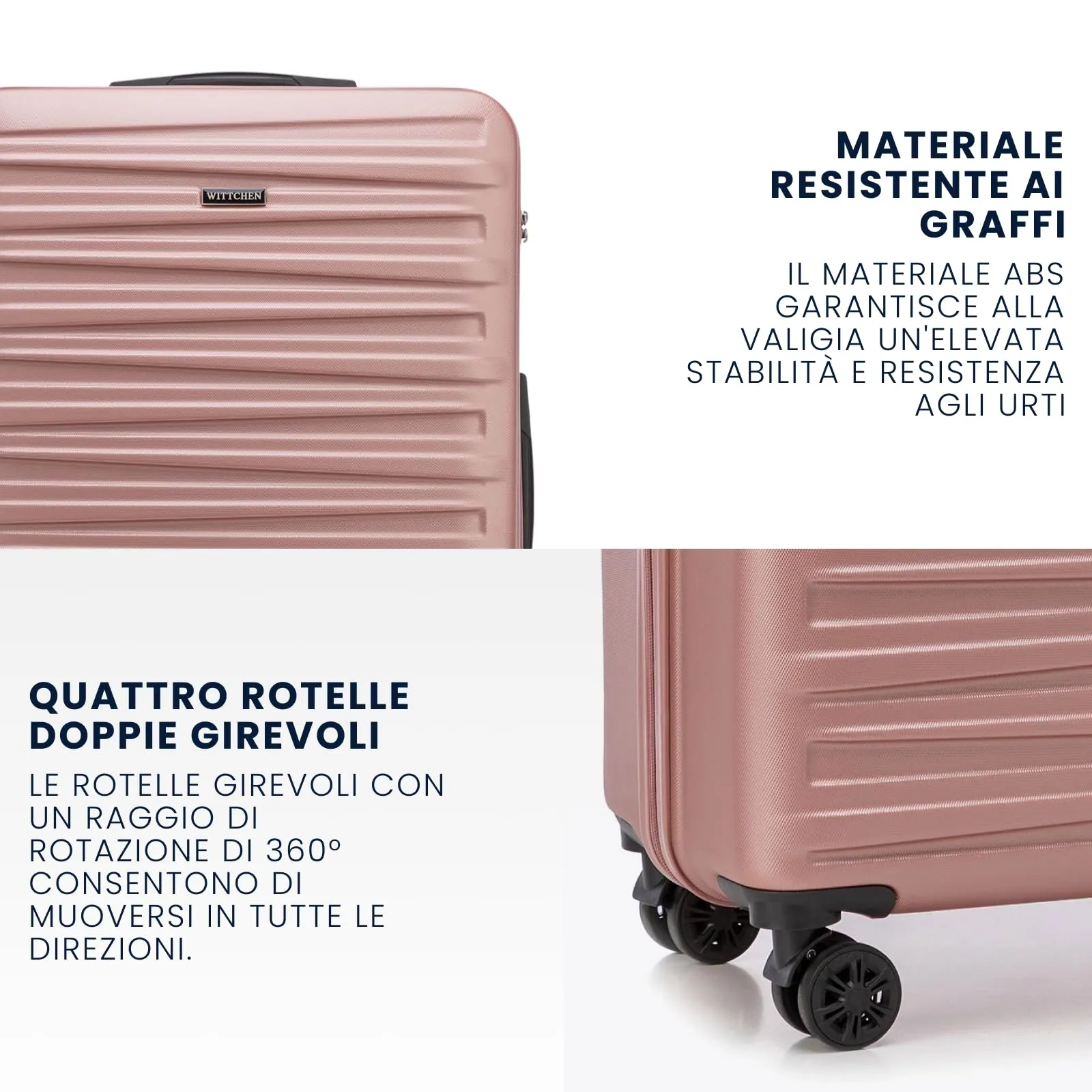 WITTCHEN Skyspeed Line Valigia grande Valigia rigida ABS Valigia grande Rolling Trolley Check-In Valigia da viaggio Serratura a combinazione Manico telescopico 4 Ruote Rosa Chiaro - immagine 3