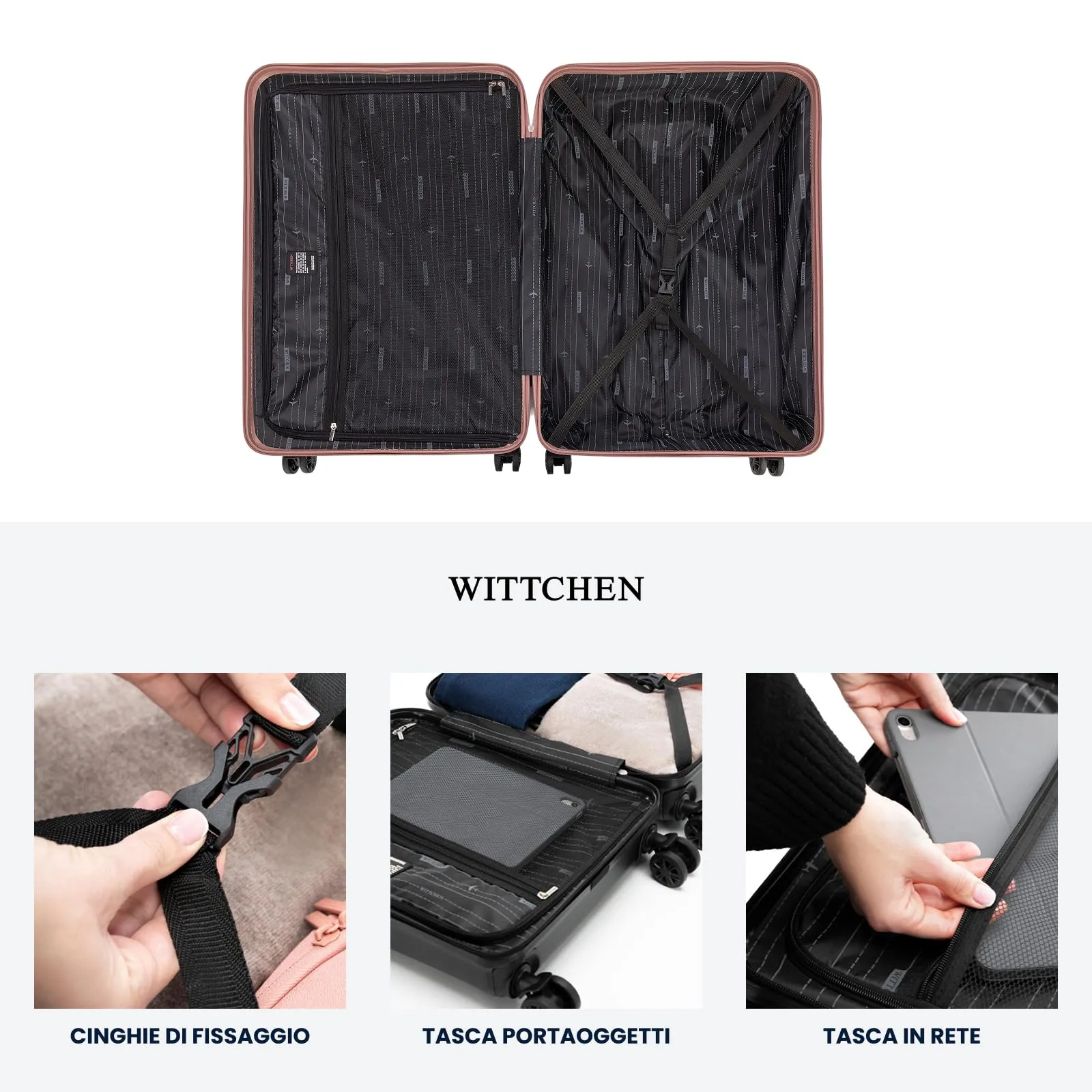 WITTCHEN Skyspeed Line Valigia grande Valigia rigida ABS Valigia grande Rolling Trolley Check-In Valigia da viaggio Serratura a combinazione Manico telescopico 4 Ruote Rosa Chiaro - immagine 5