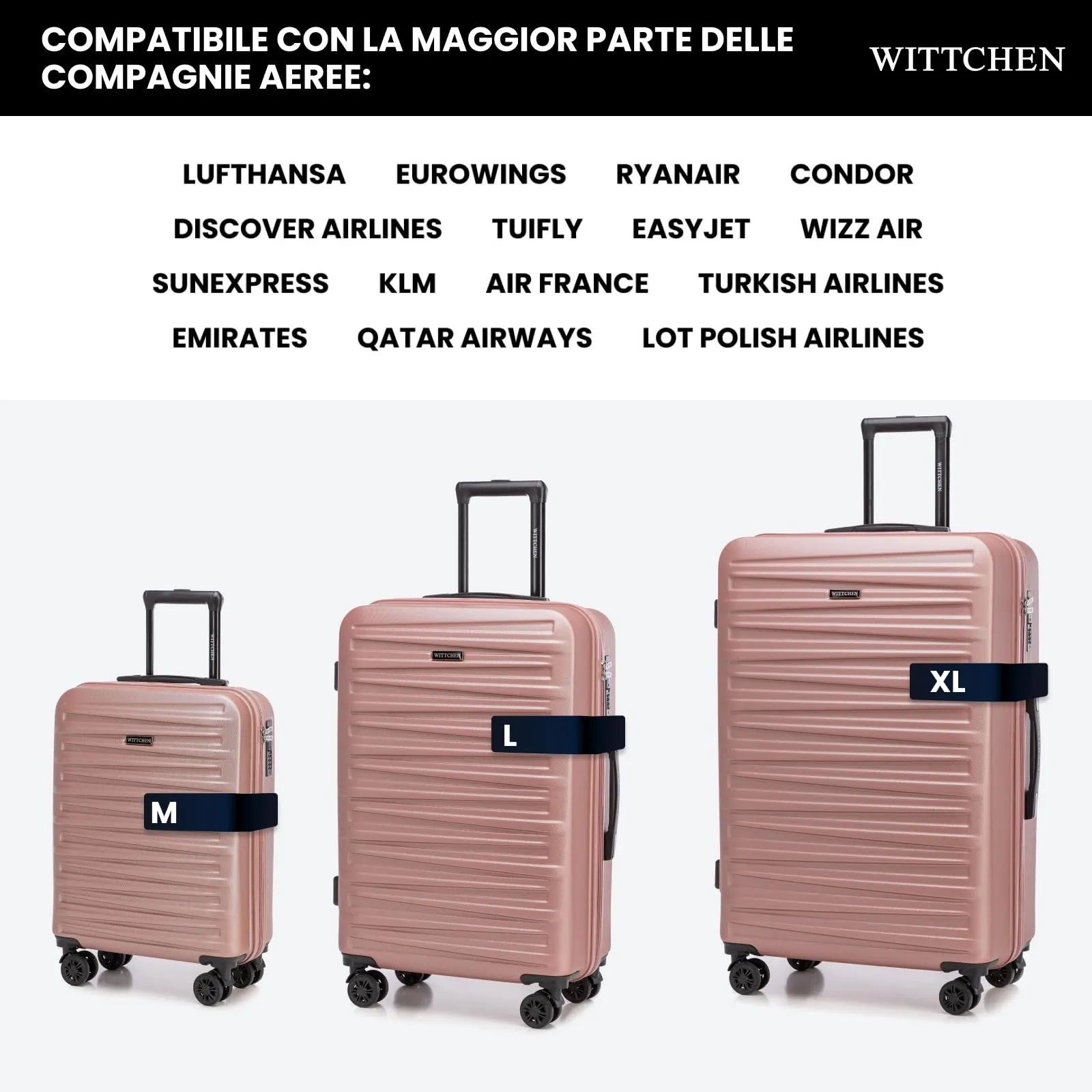 WITTCHEN Skyspeed Line Valigia grande Valigia rigida ABS Valigia grande Rolling Trolley Check-In Valigia da viaggio Serratura a combinazione Manico telescopico 4 Ruote Rosa Chiaro - immagine 6