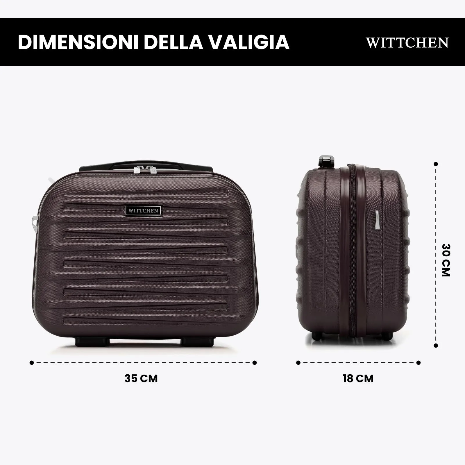 WITTCHEN Skyspeed Line Valigia cosmetica da viaggio Valigia rigida in ABS Borsa da toilette Valigia cosmetica Tracolla da donna Tracolla elastica per bagagli Marrone scuro - immagine 2