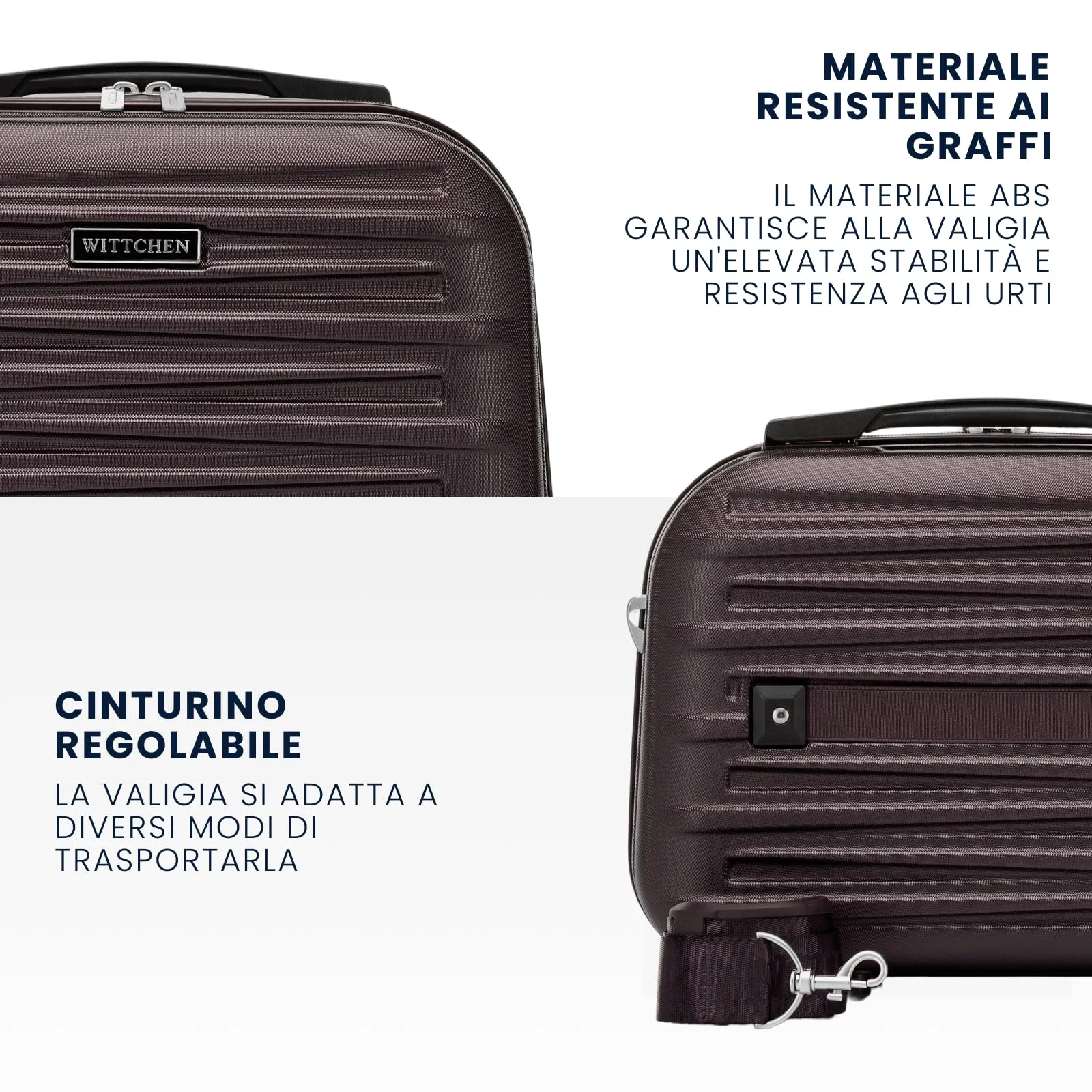 WITTCHEN Skyspeed Line Valigia cosmetica da viaggio Valigia rigida in ABS Borsa da toilette Valigia cosmetica Tracolla da donna Tracolla elastica per bagagli Marrone scuro - immagine 3