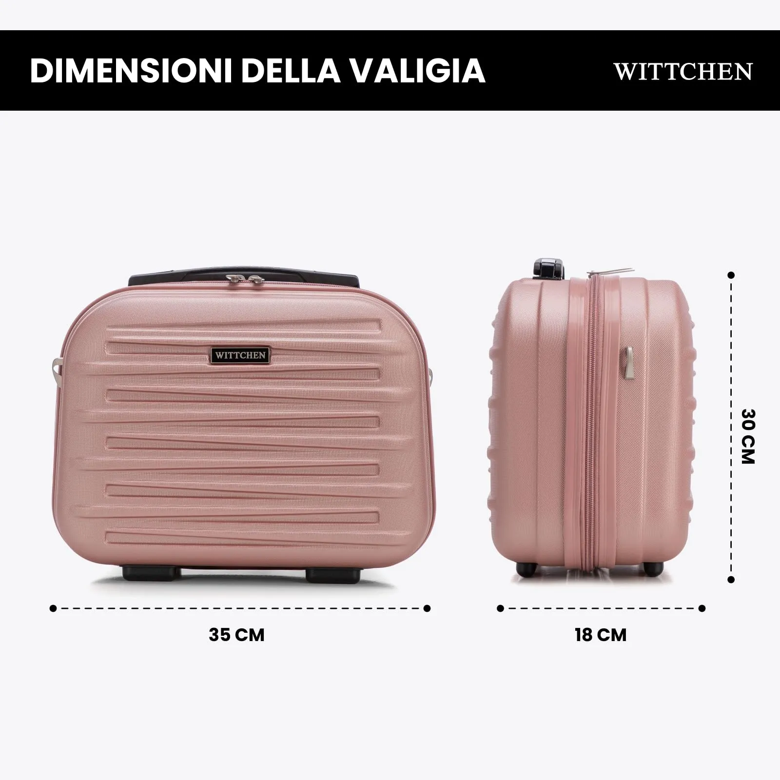 WITTCHEN Skyspeed Line Valigia cosmetica da viaggio Valigia rigida in ABS Borsa da toilette Valigia cosmetica Tracolla da donna Tracolla elastica per bagagli Rosa Chiaro - immagine 2
