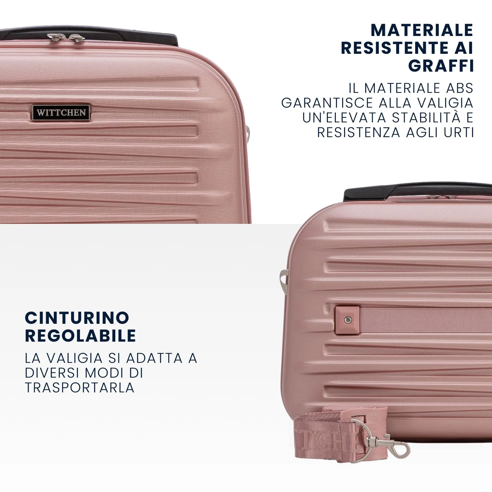 WITTCHEN Skyspeed Line Valigia cosmetica da viaggio Valigia rigida in ABS Borsa da toilette Valigia cosmetica Tracolla da donna Tracolla elastica per bagagli Rosa Chiaro - immagine 3