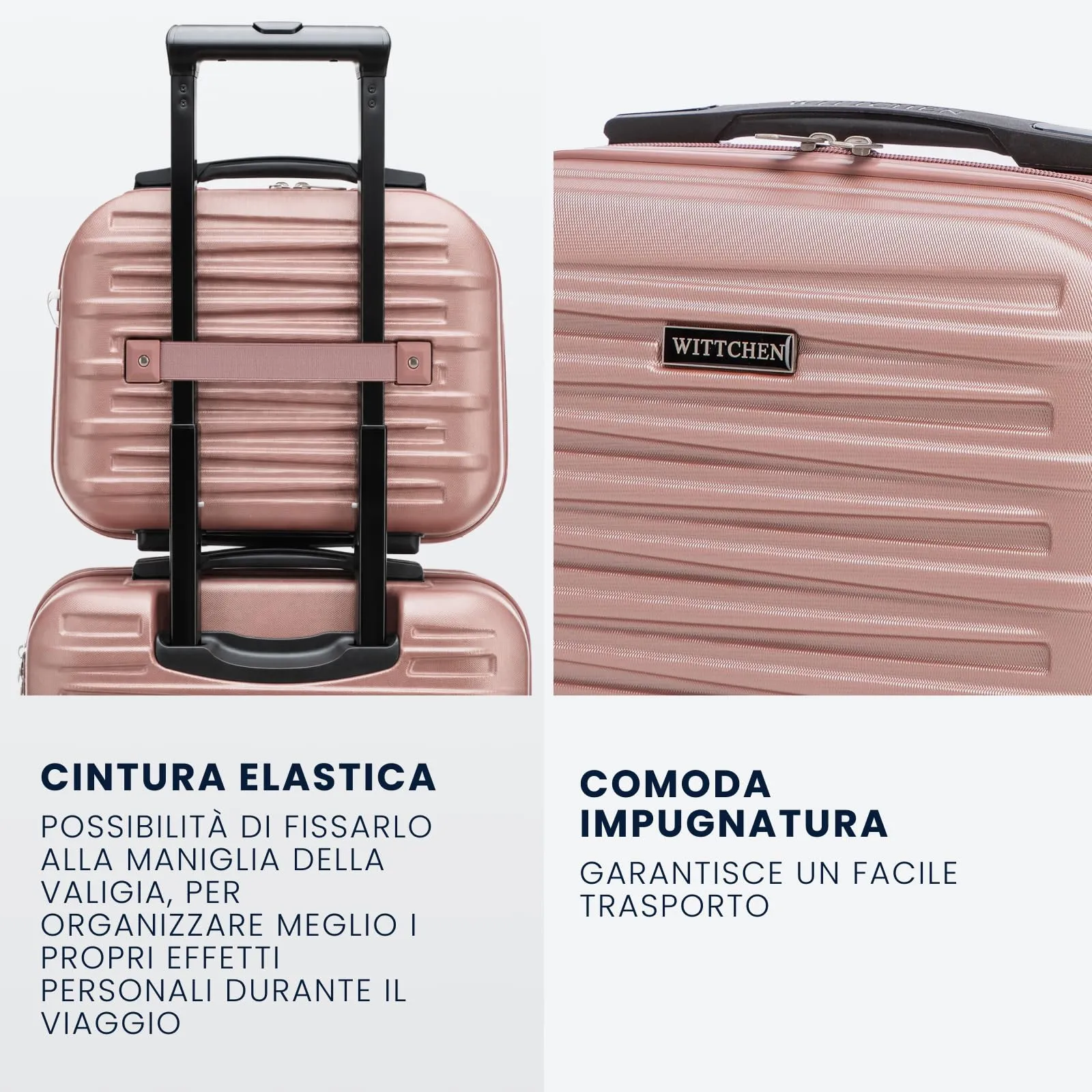 WITTCHEN Skyspeed Line Valigia cosmetica da viaggio Valigia rigida in ABS Borsa da toilette Valigia cosmetica Tracolla da donna Tracolla elastica per bagagli Rosa Chiaro - immagine 4