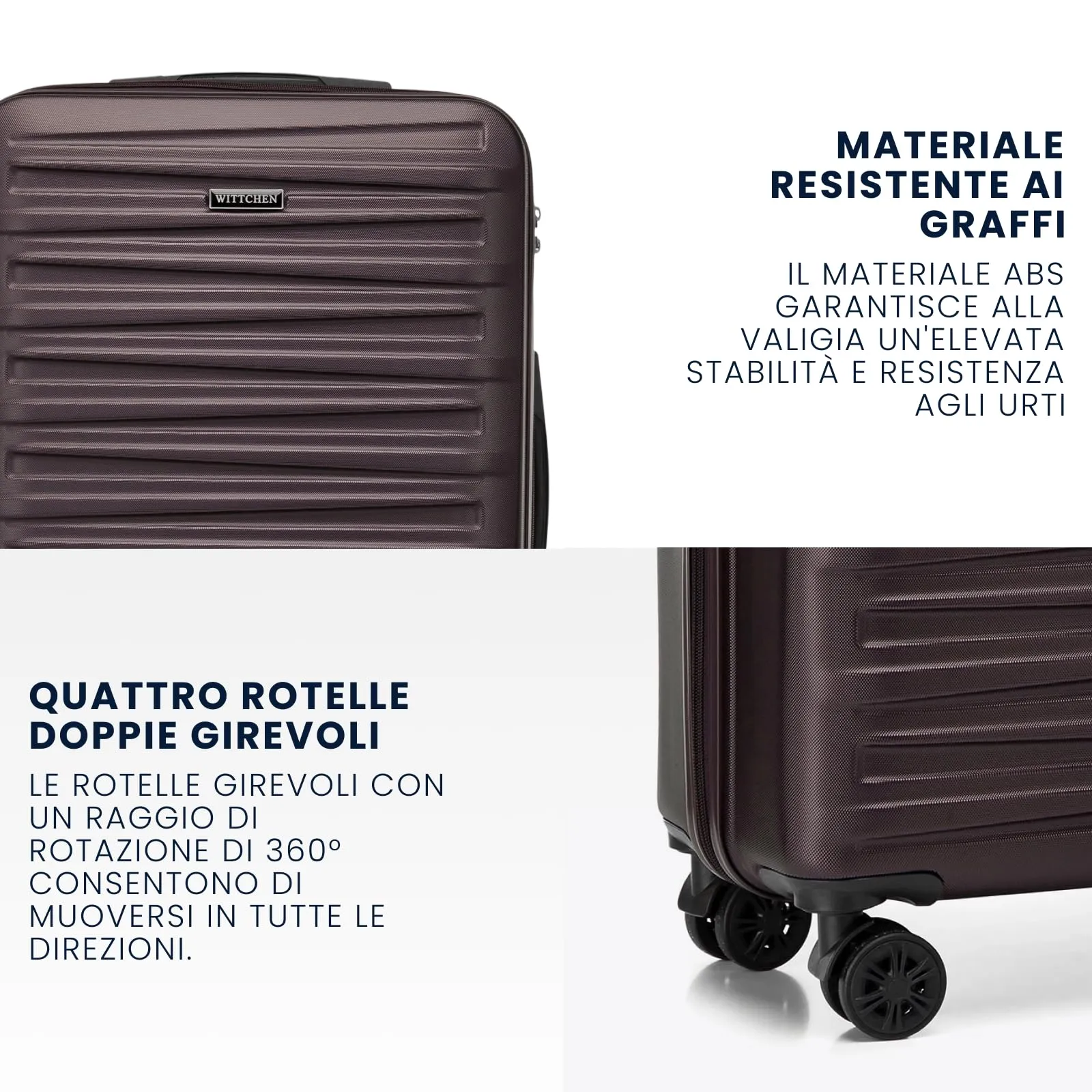 WITTCHEN Skyspeed Line Set di 4 valigie con custodia per cosmetici Valigia da viaggio trolley bagaglio a mano valigia rigida ABS chiusura a combinazione manico telescopico 4 ruote Marrone scuro - immagine 3