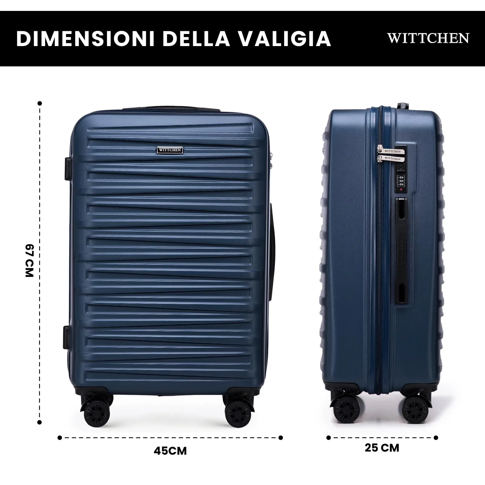 WITTCHEN Skyspeed Line Valigia media Valigia rigida Valigia con ruote in ABS Trolley medio Valigia da viaggio Serratura a combinazione Manico telescopico 4 ruote Rosa Chiaro - immagine 2