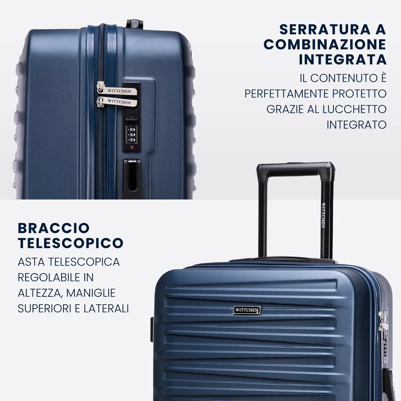 WITTCHEN Skyspeed Line Valigia media Valigia rigida Valigia con ruote in ABS Trolley medio Valigia da viaggio Serratura a combinazione Manico telescopico 4 ruote Rosa Chiaro - immagine 4