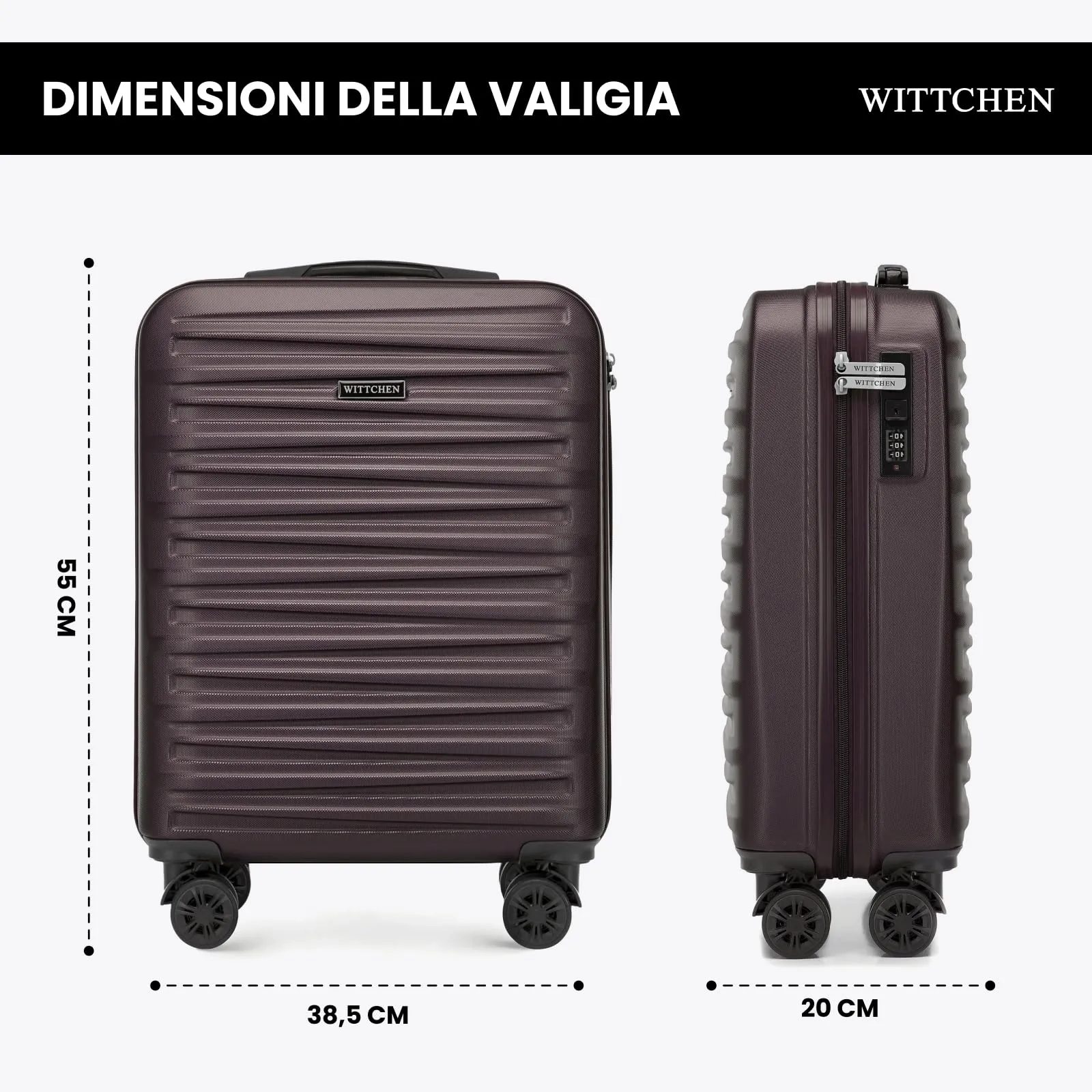 WITTCHEN Skyspeed Line Valigia da Cabina Piccola Valigia da Cabina Valigia rigida ABS Valigia da Viaggio Valigia Rotante Trolley Chiusura a Combinazione Maniglia Telescopica 4 Marrone scuro - immagine 2
