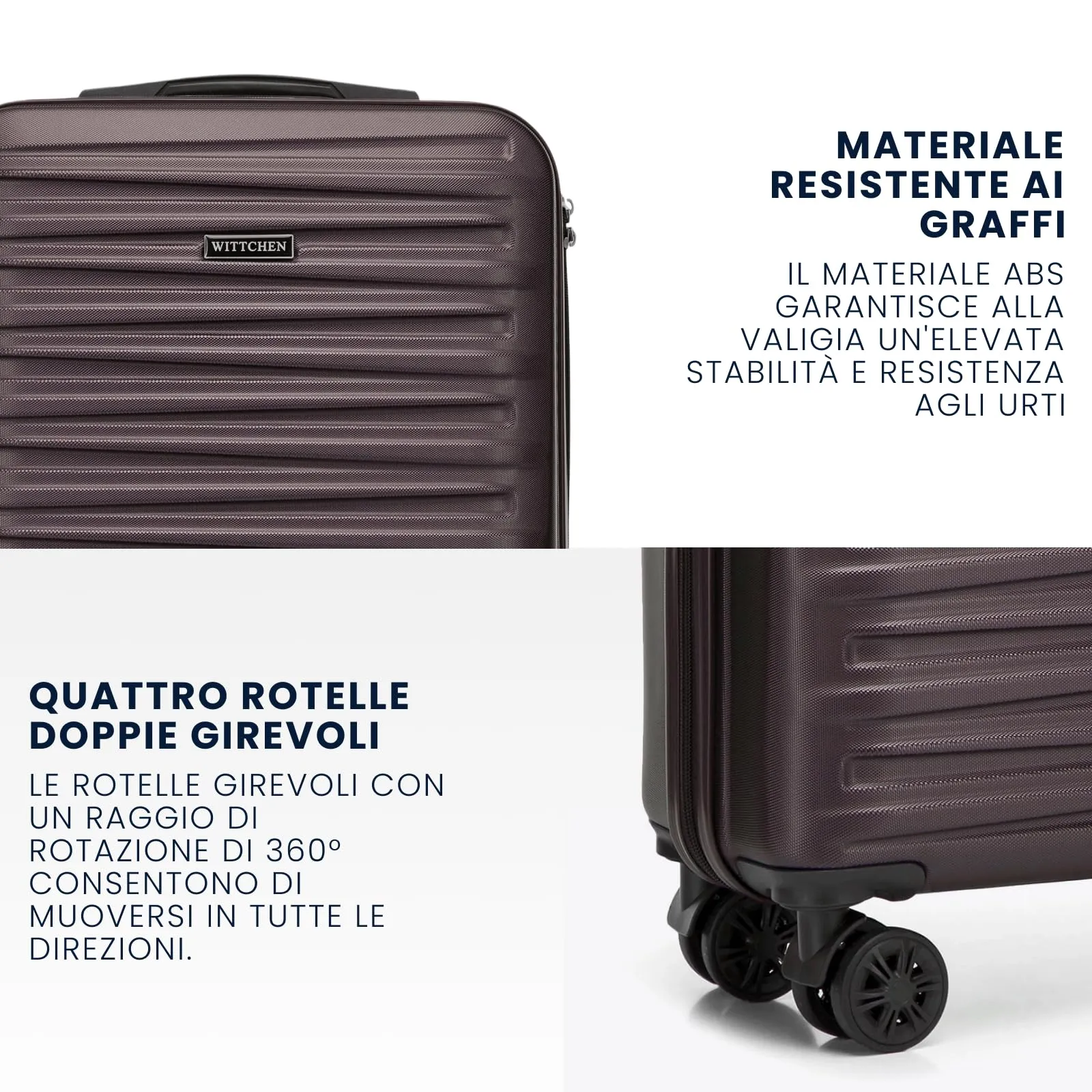 WITTCHEN Skyspeed Line Valigia da Cabina Piccola Valigia da Cabina Valigia rigida ABS Valigia da Viaggio Valigia Rotante Trolley Chiusura a Combinazione Maniglia Telescopica 4 Marrone scuro - immagine 3
