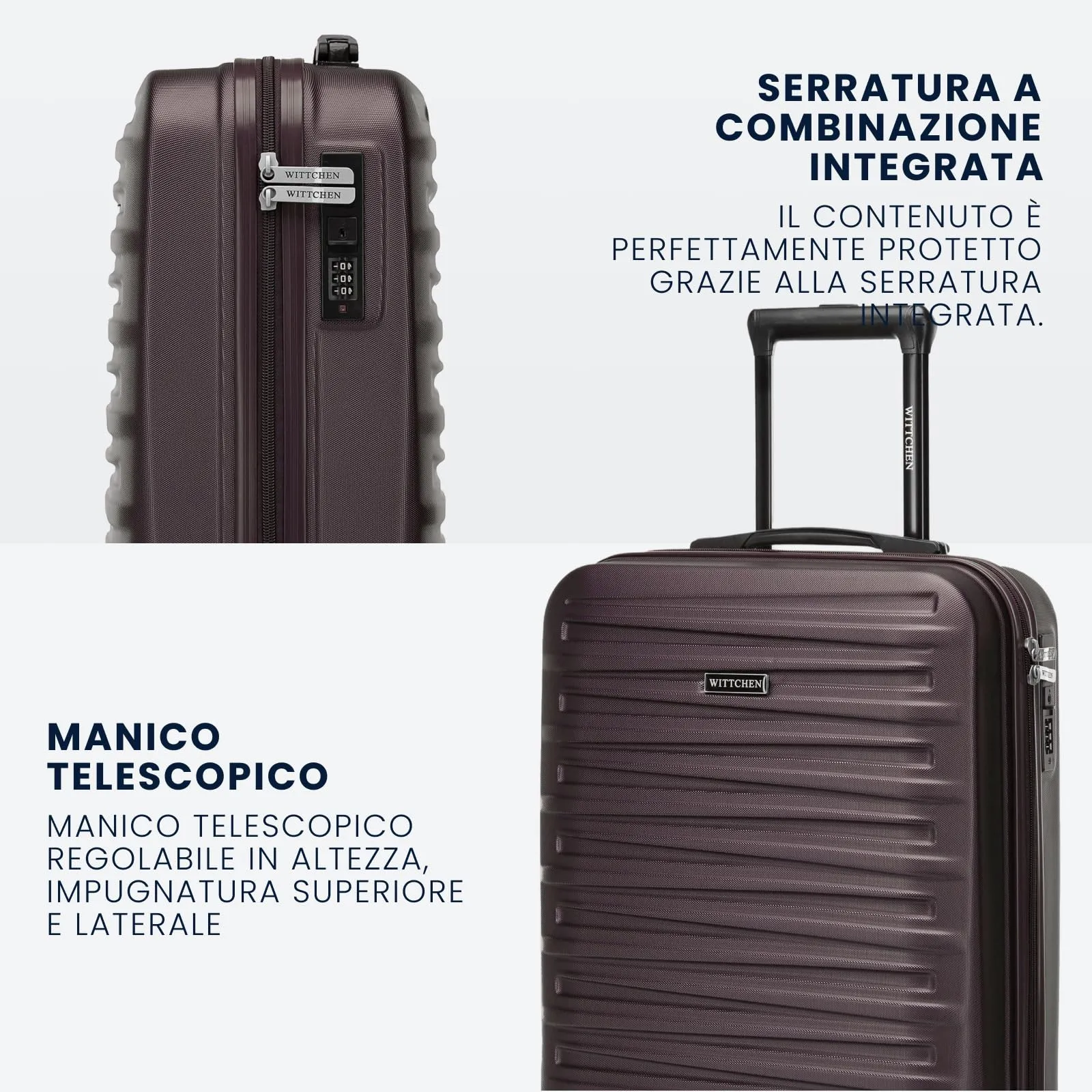 WITTCHEN Skyspeed Line Valigia da Cabina Piccola Valigia da Cabina Valigia rigida ABS Valigia da Viaggio Valigia Rotante Trolley Chiusura a Combinazione Maniglia Telescopica 4 Marrone scuro - immagine 4