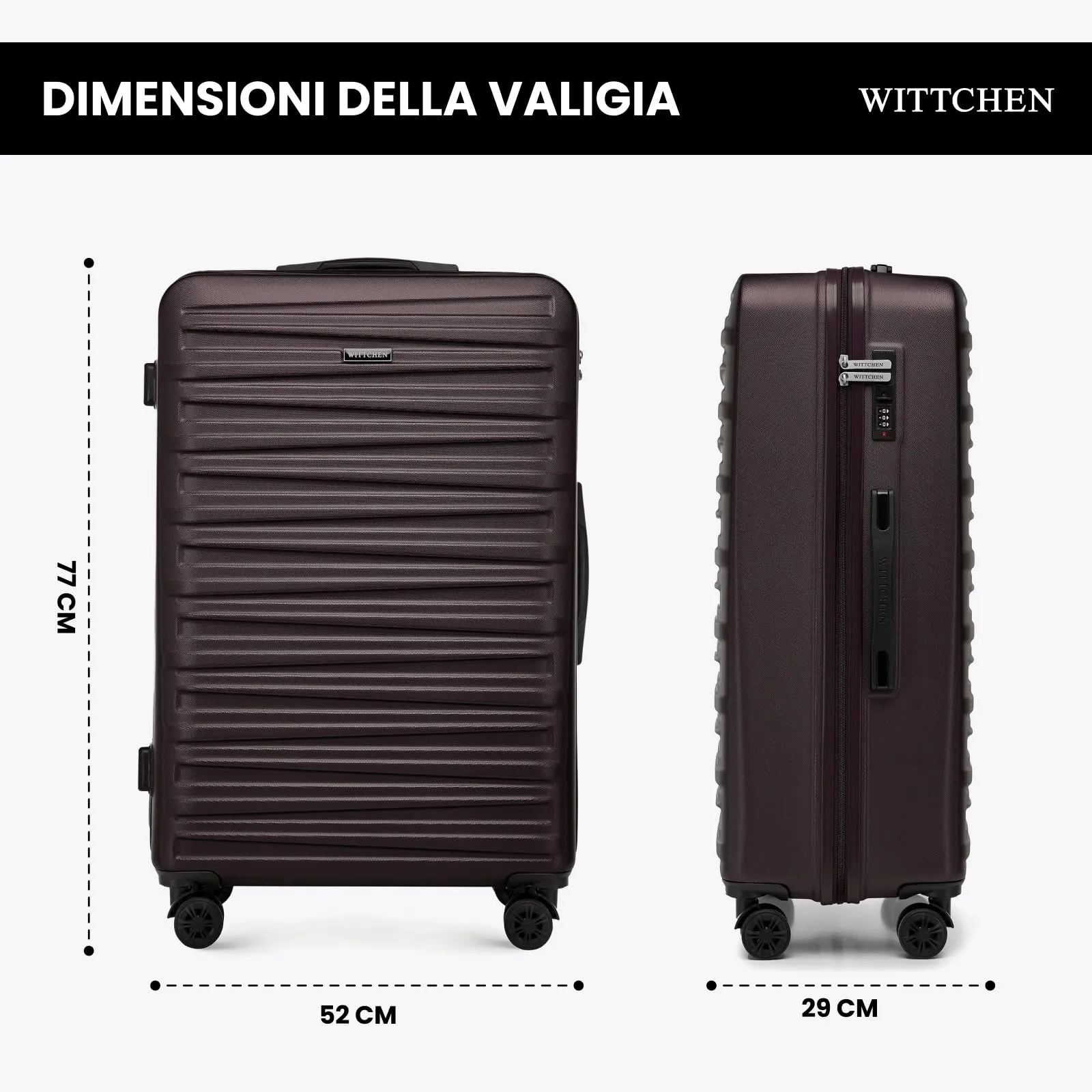 WITTCHEN Skyspeed Line Valigia grande Valigia rigida ABS Valigia grande Rolling Trolley Check-In Valigia da viaggio Serratura a combinazione Manico telescopico 4 Ruote Marrone scuro - immagine 2