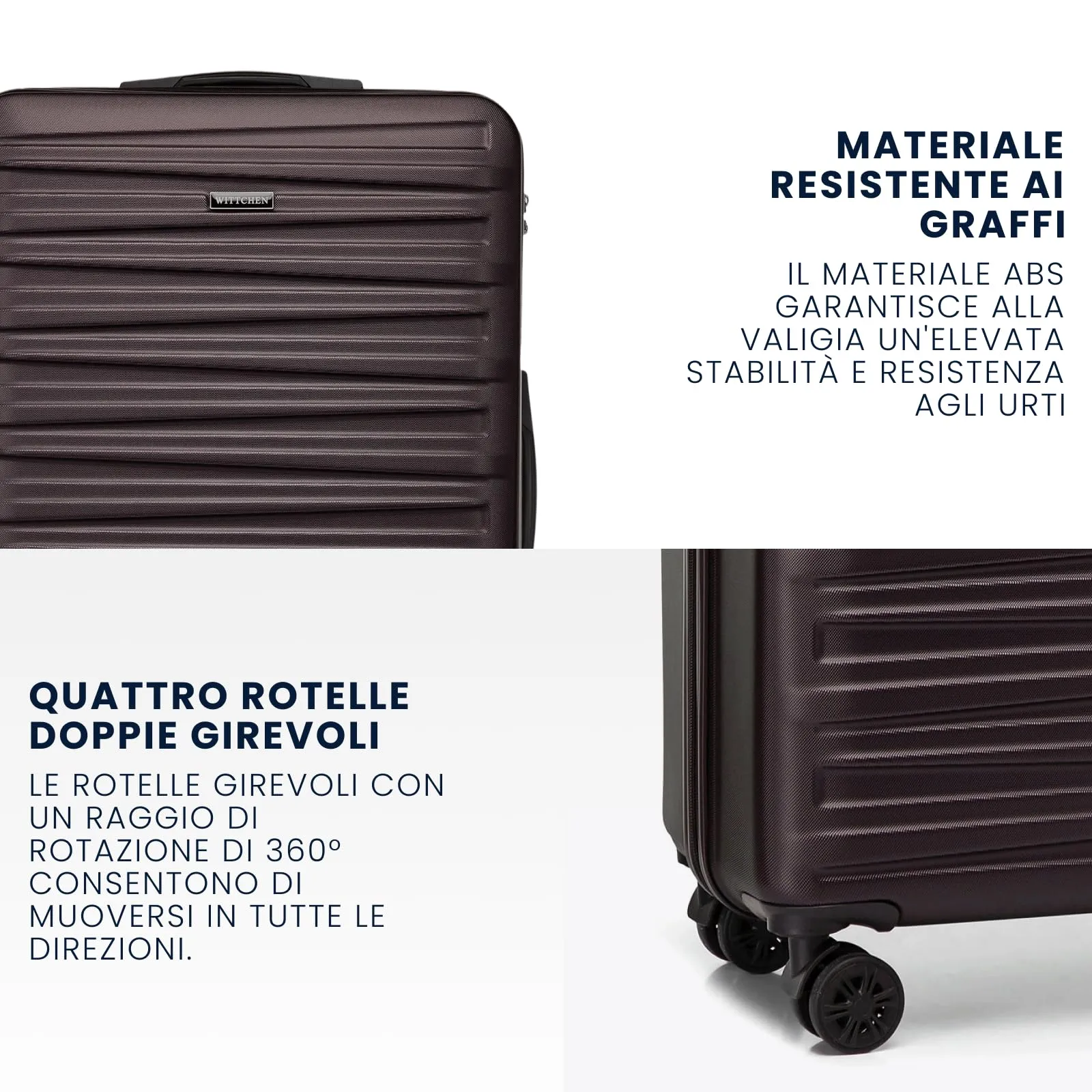 WITTCHEN Skyspeed Line Valigia grande Valigia rigida ABS Valigia grande Rolling Trolley Check-In Valigia da viaggio Serratura a combinazione Manico telescopico 4 Ruote Marrone scuro - immagine 3