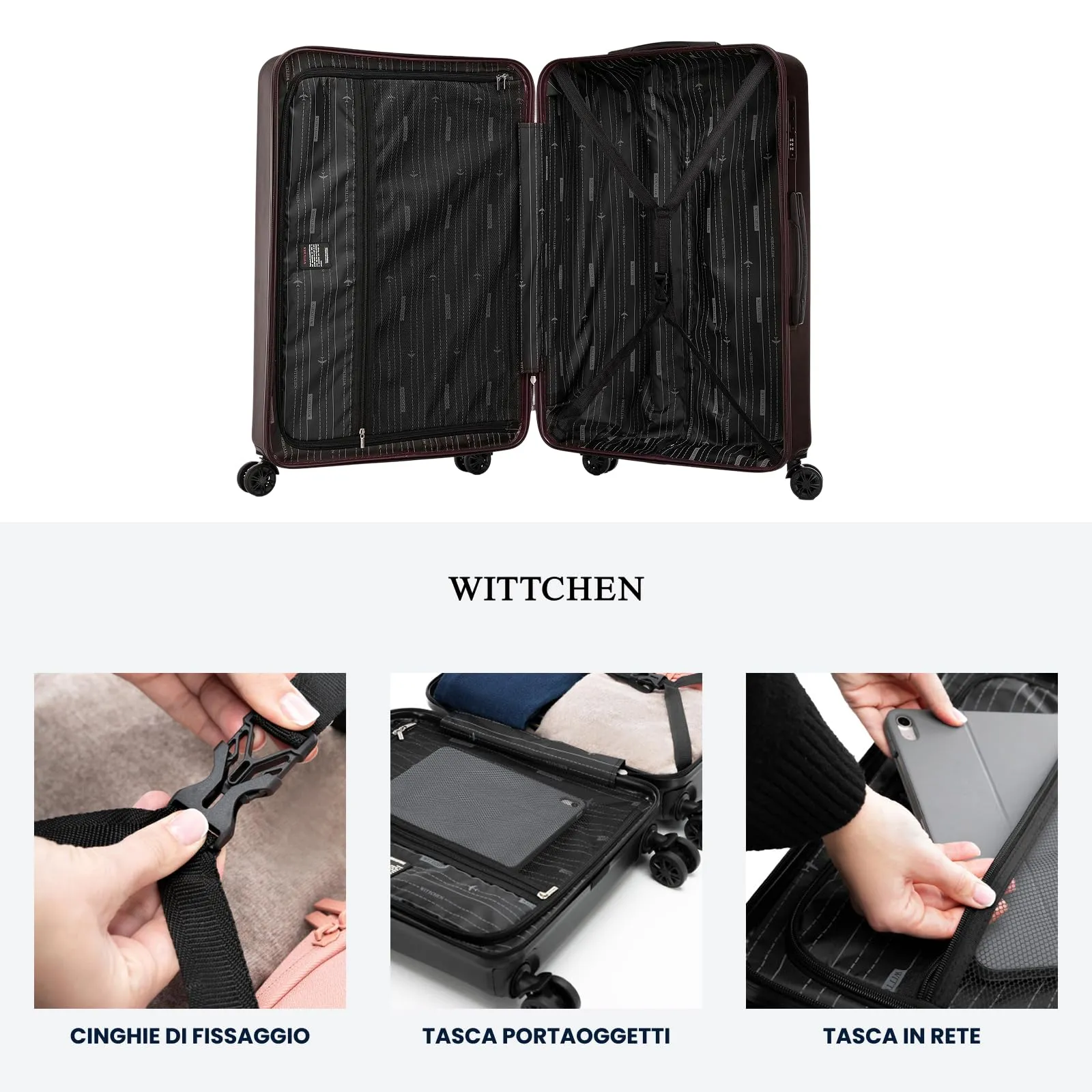 WITTCHEN Skyspeed Line Valigia grande Valigia rigida ABS Valigia grande Rolling Trolley Check-In Valigia da viaggio Serratura a combinazione Manico telescopico 4 Ruote Marrone scuro - immagine 5