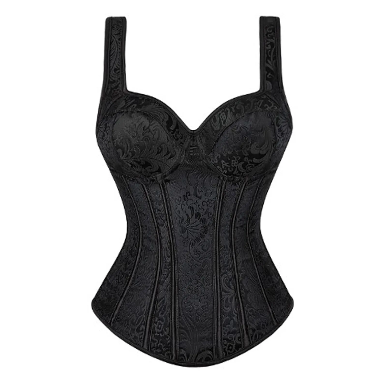 Mini abito corsetto nero da donna con corpetto in pizzo, spalline sottili e - immagine 3