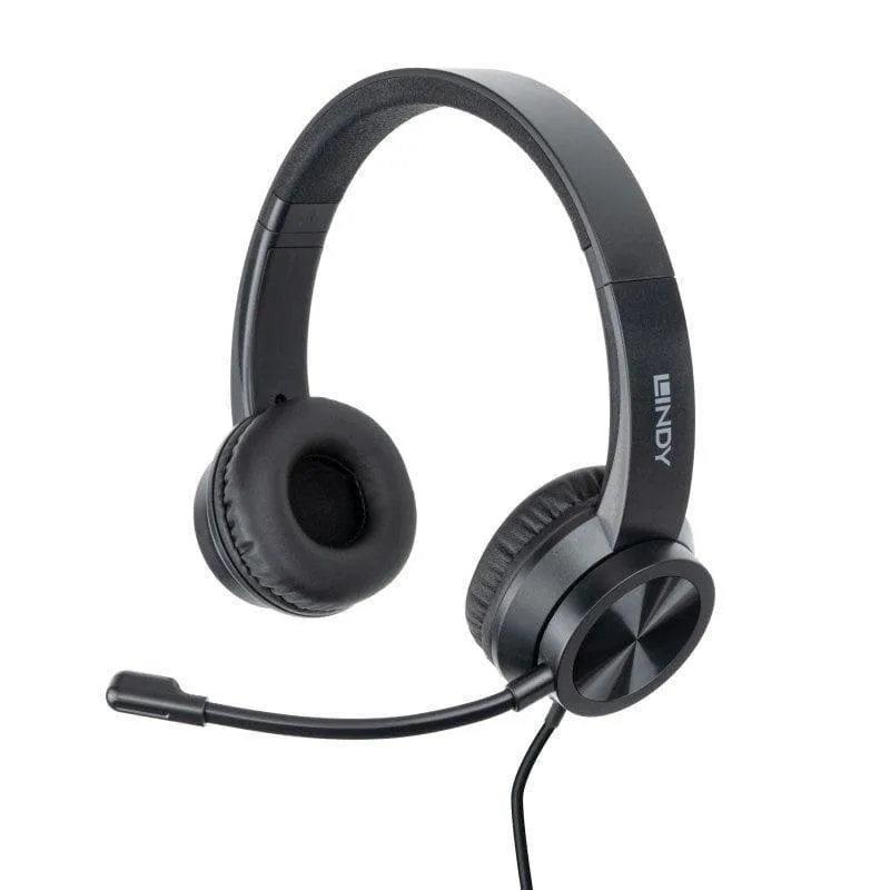 Auricolari Lindy 20439 con cavo USB-C per ufficio con microfono e controllo in linea neri - immagine 1