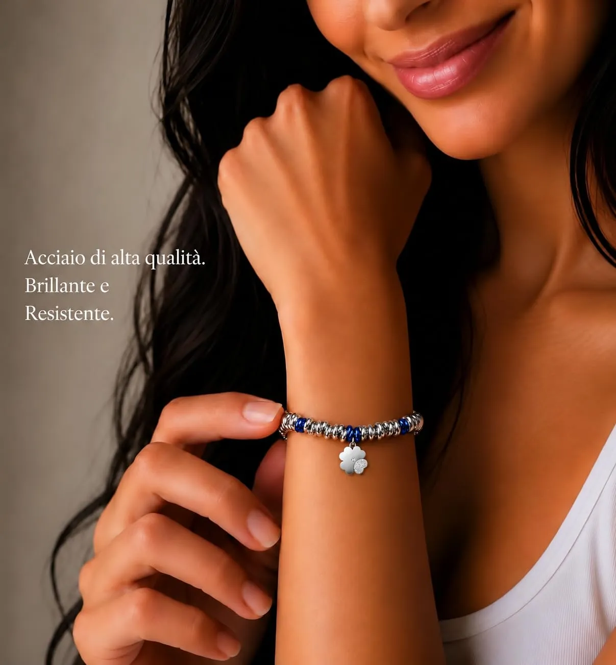 Dada Gioielli Bracciale Donna Anelli Intrecciati Nodino Quadrifoglio Blu - immagine 2