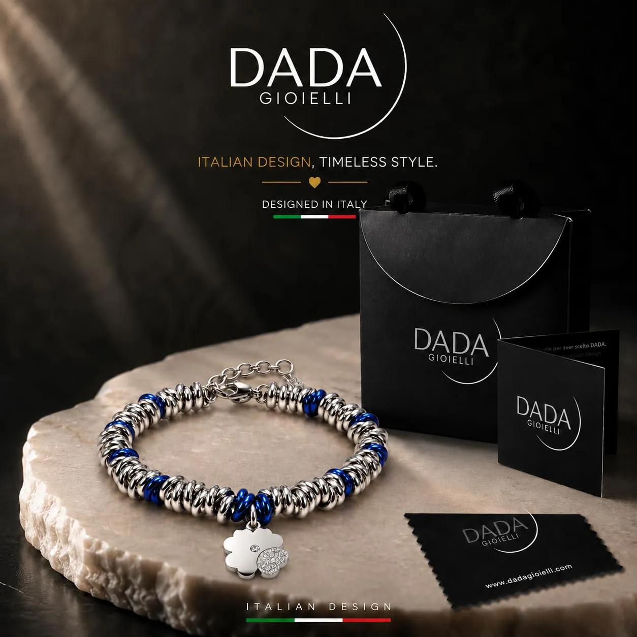 Dada Gioielli Bracciale Donna Anelli Intrecciati Nodino Quadrifoglio Blu - immagine 3