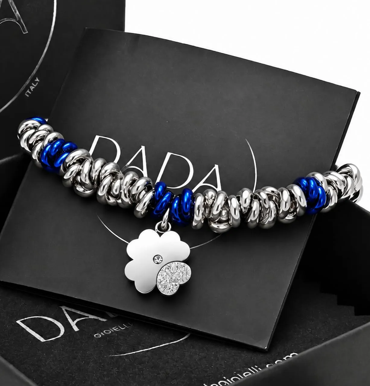Dada Gioielli Bracciale Donna Anelli Intrecciati Nodino Quadrifoglio Blu - immagine 5