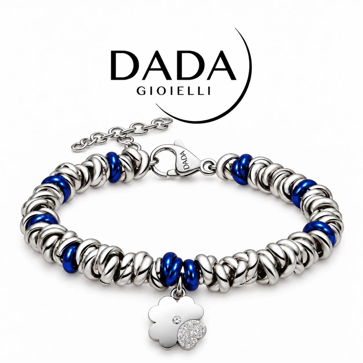 Dada Gioielli Bracciale Donna Anelli Intrecciati Nodino Quadrifoglio Blu - immagine 7