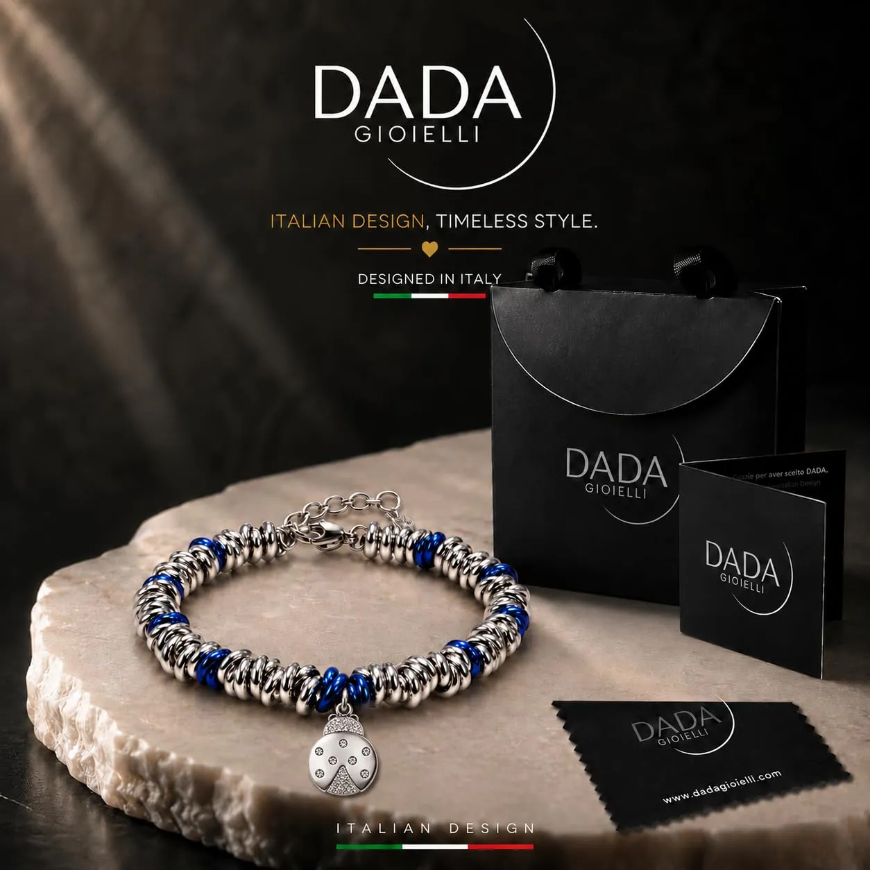 Dada Gioielli Bracciale Donna Anelli Intrecciati Nodino Coccinella Blu - immagine 3