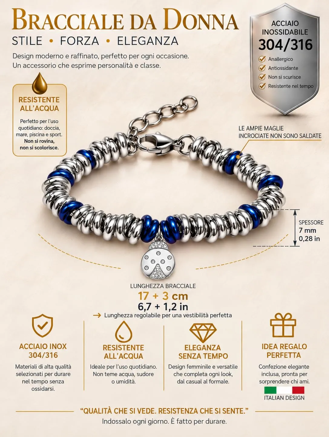 Dada Gioielli Bracciale Donna Anelli Intrecciati Nodino Coccinella Blu - immagine 4