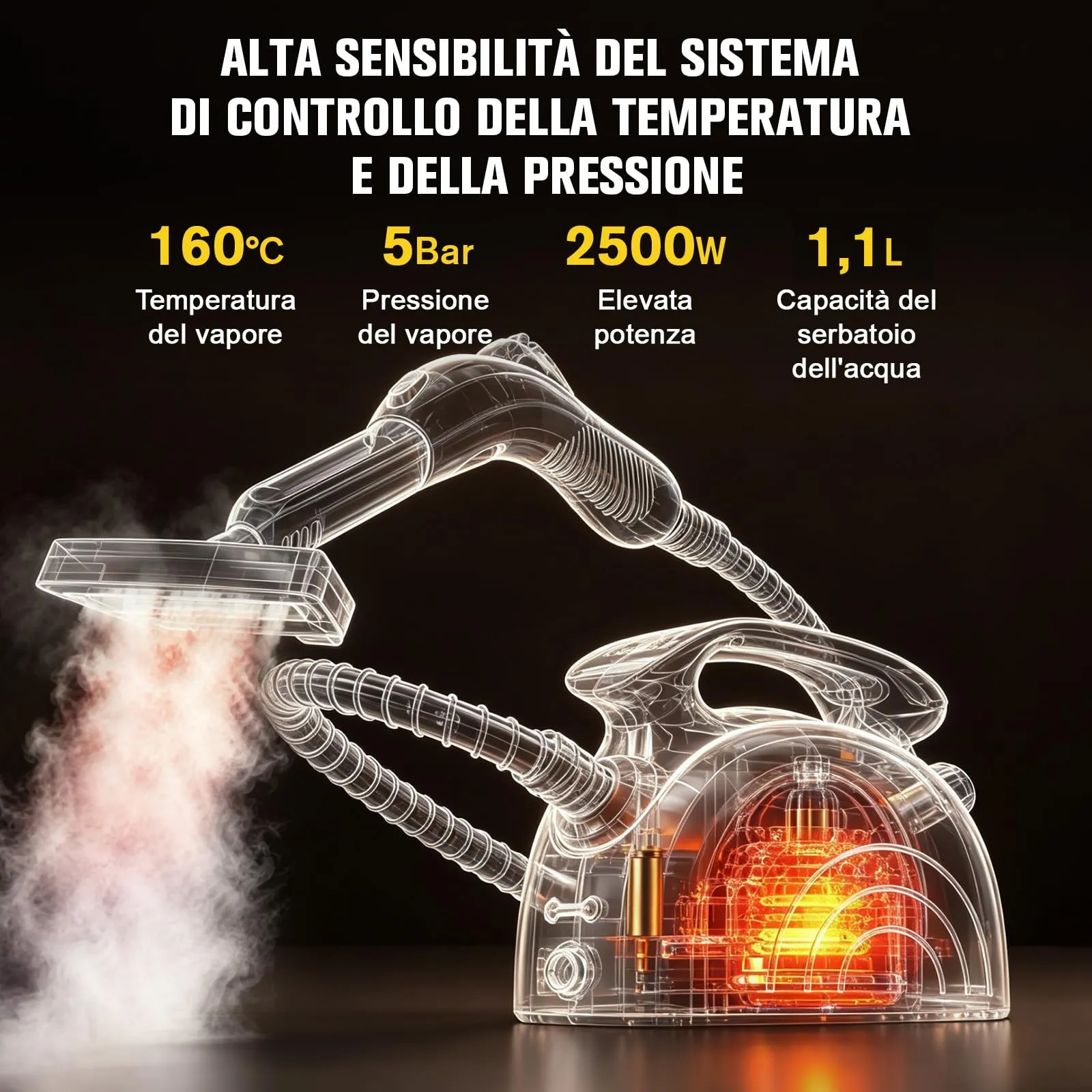 Waitbird Pulitore a vapore, con 21 accessori, vapore caldo a 120 °C, adatto per pavimenti, fughe tra piastrelle, piastrelle e pulizia auto. - immagine 3