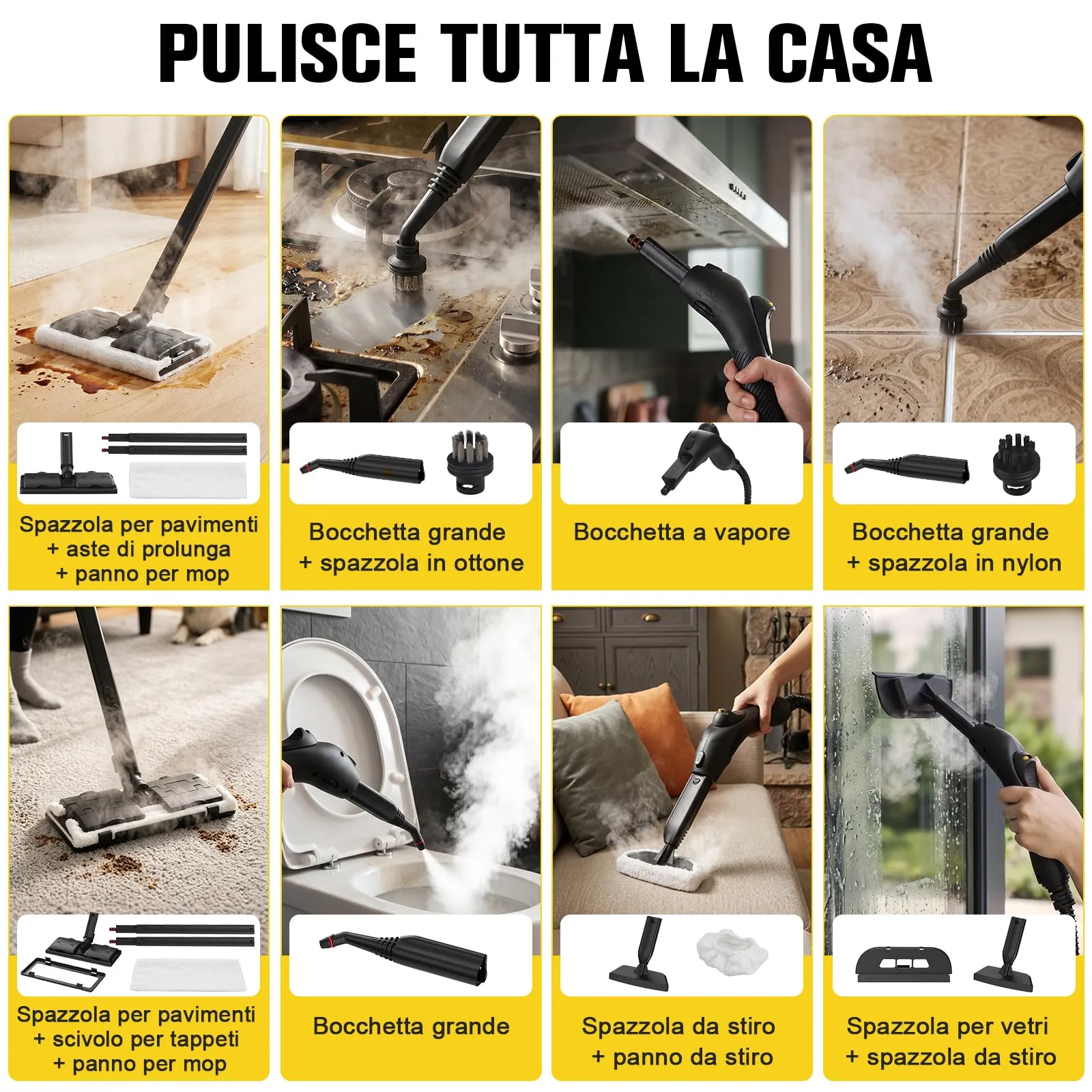 Waitbird Pulitore a vapore, con 21 accessori, vapore caldo a 120 °C, adatto per pavimenti, fughe tra piastrelle, piastrelle e pulizia auto. - immagine 4
