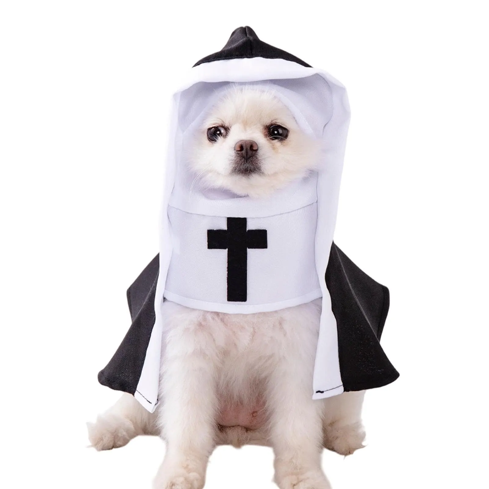 Costume da Suora per Gatti Vestito Cosplay per Animali con Cappuccio Bianco - immagine 1