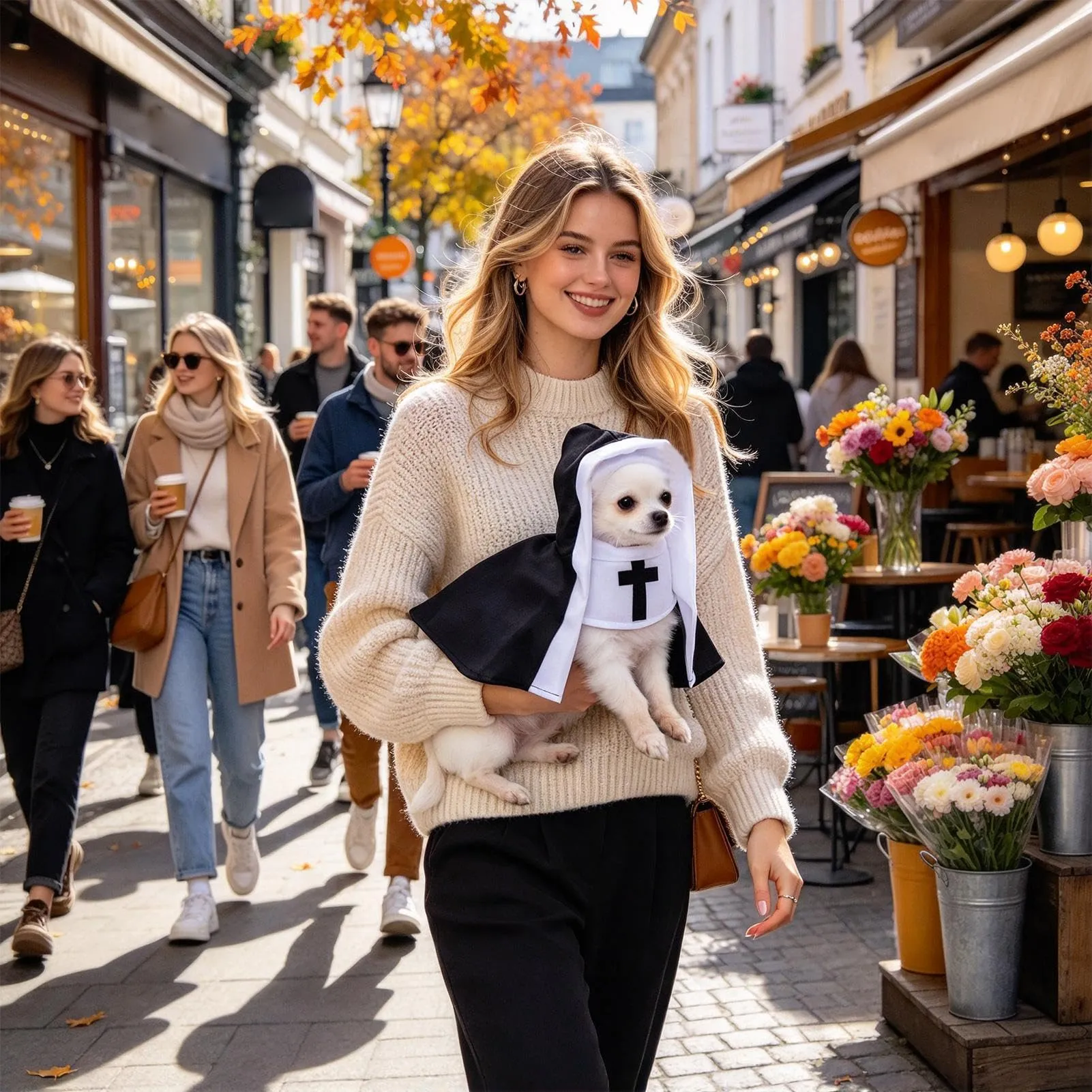 Costume da Suora per Gatti Vestito Cosplay per Animali con Cappuccio Bianco - immagine 2