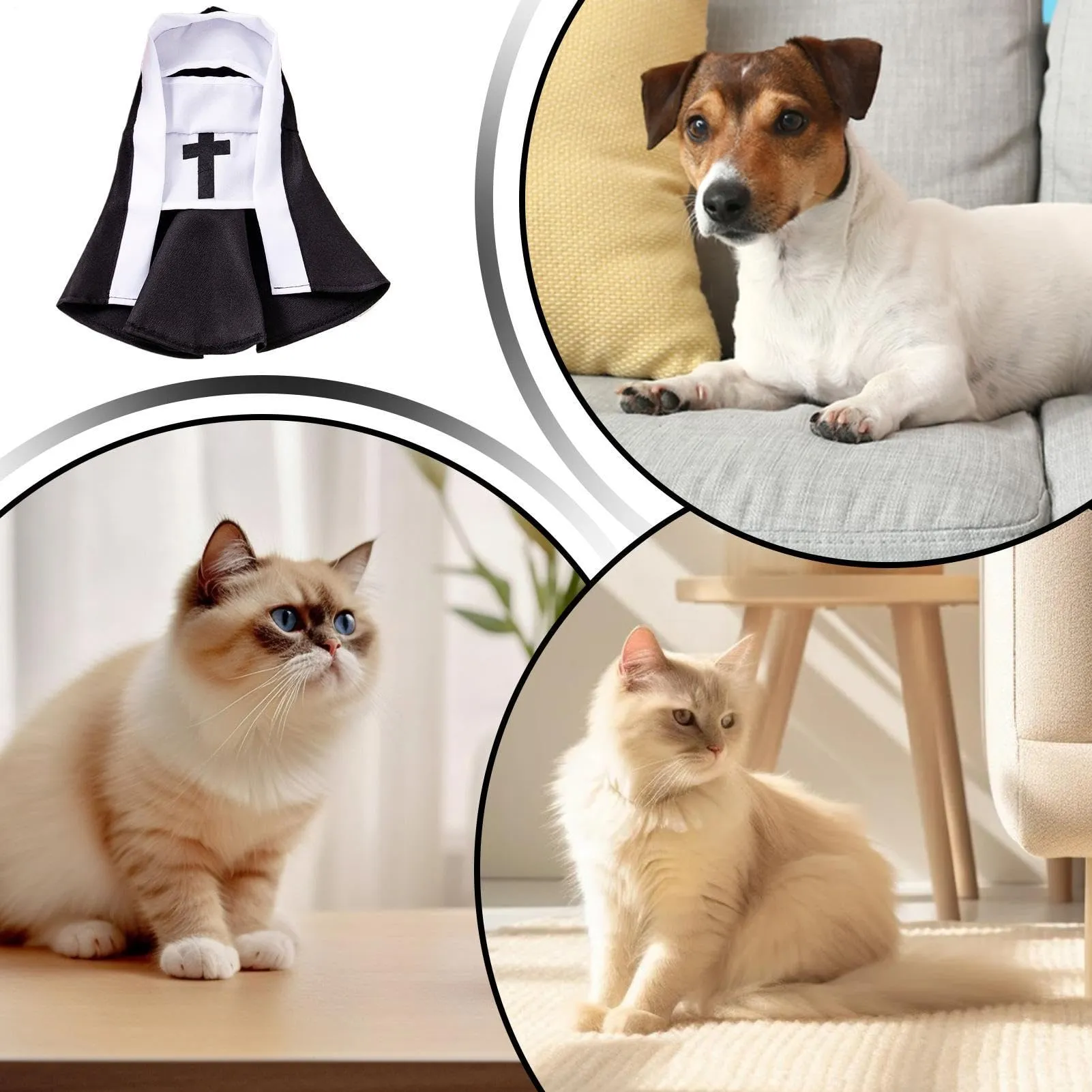 Costume da Suora per Gatti Vestito Cosplay per Animali con Cappuccio Bianco - immagine 4
